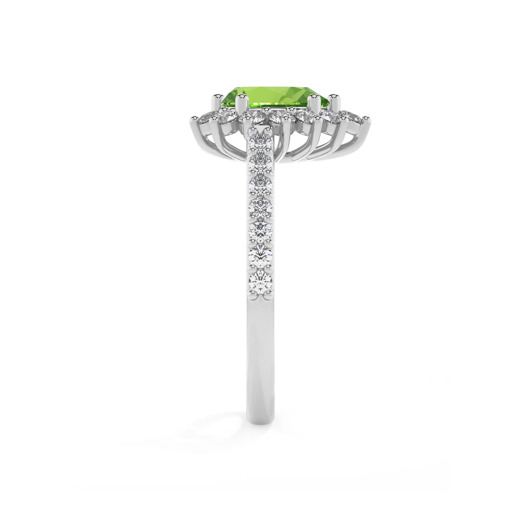 natural peridot pear solitaire rings in white gold 