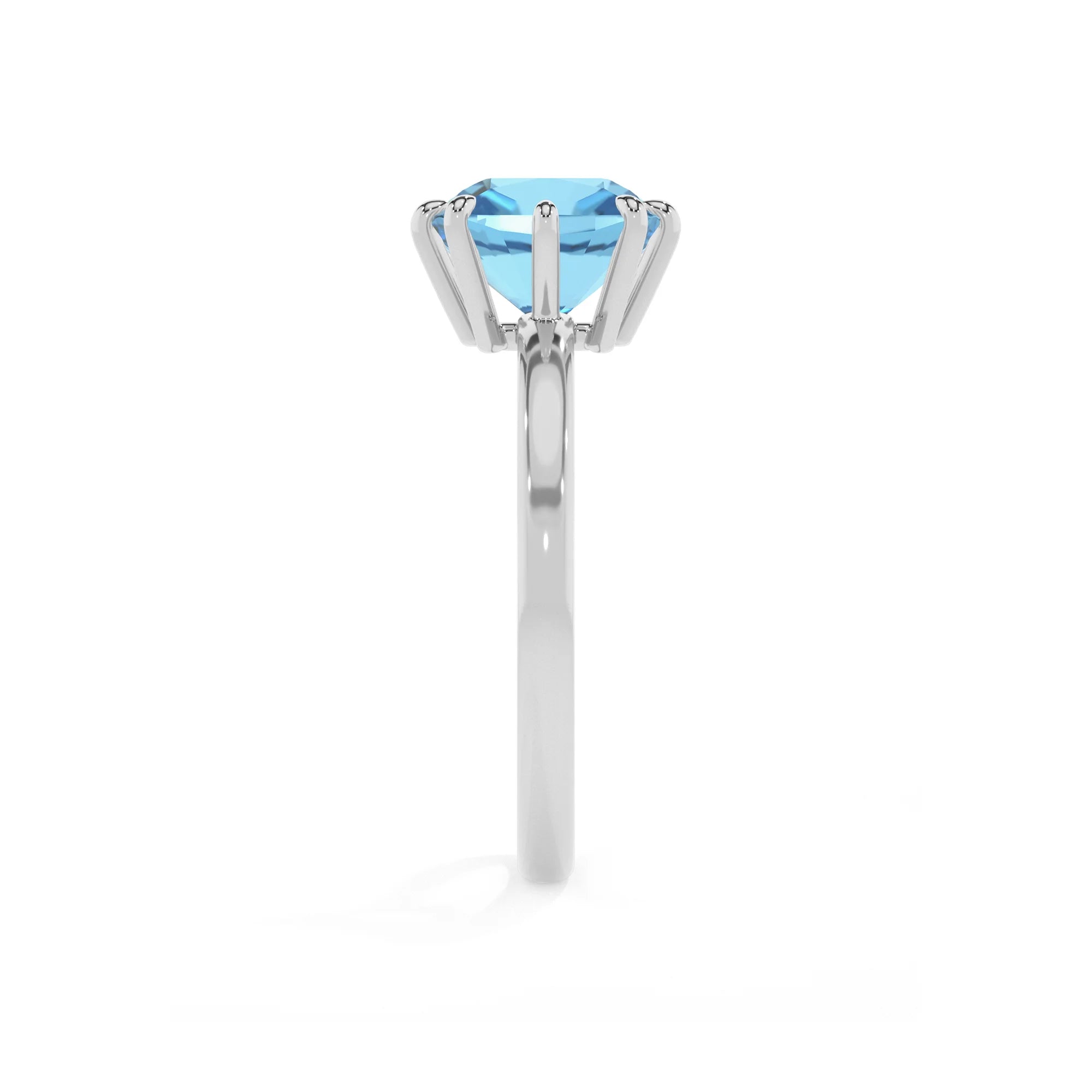 natural swiss-blue-topaz cushion solitaire rings in white gold 