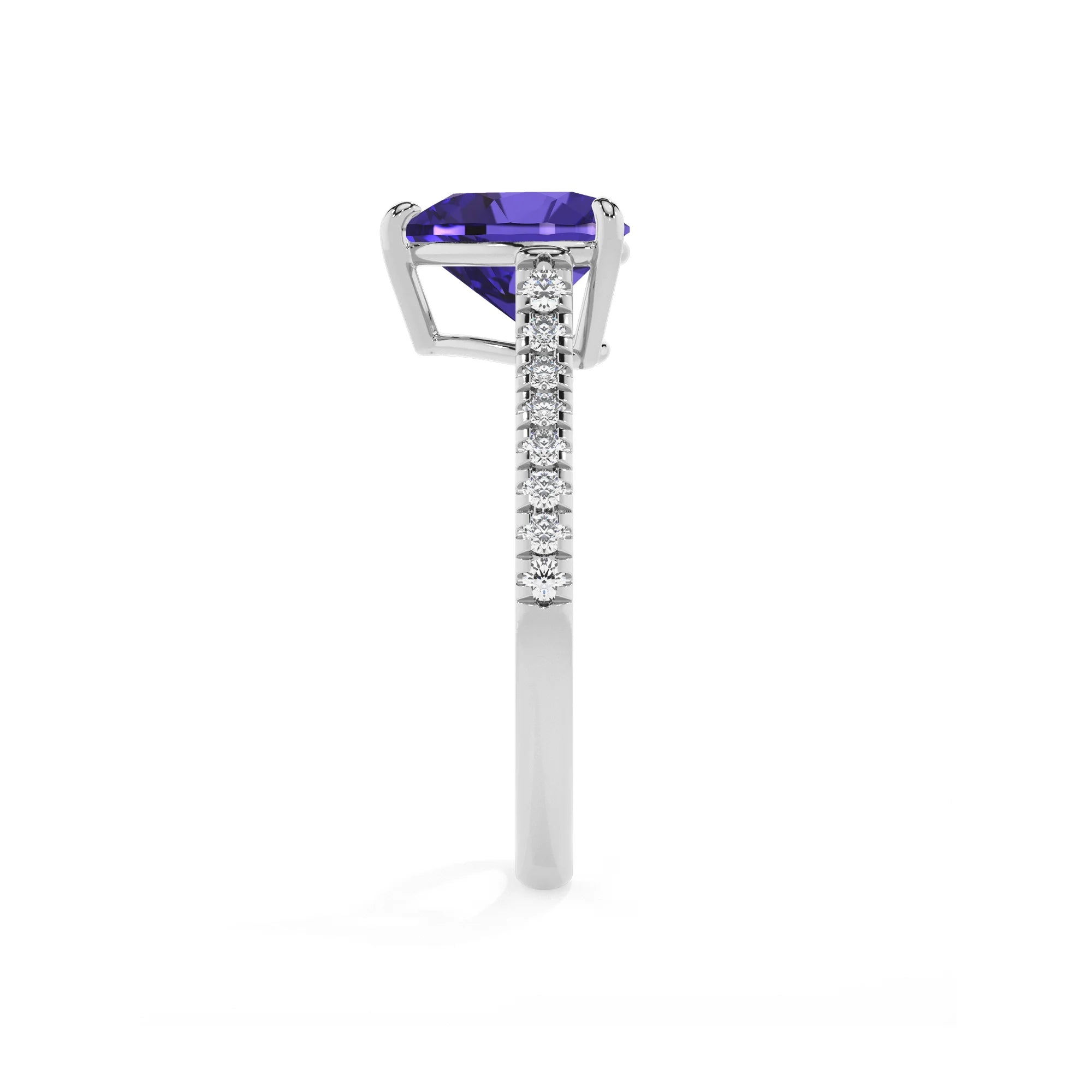 lab grown tanzanite heart half eternity solitaire engagement rings in sterling silver 