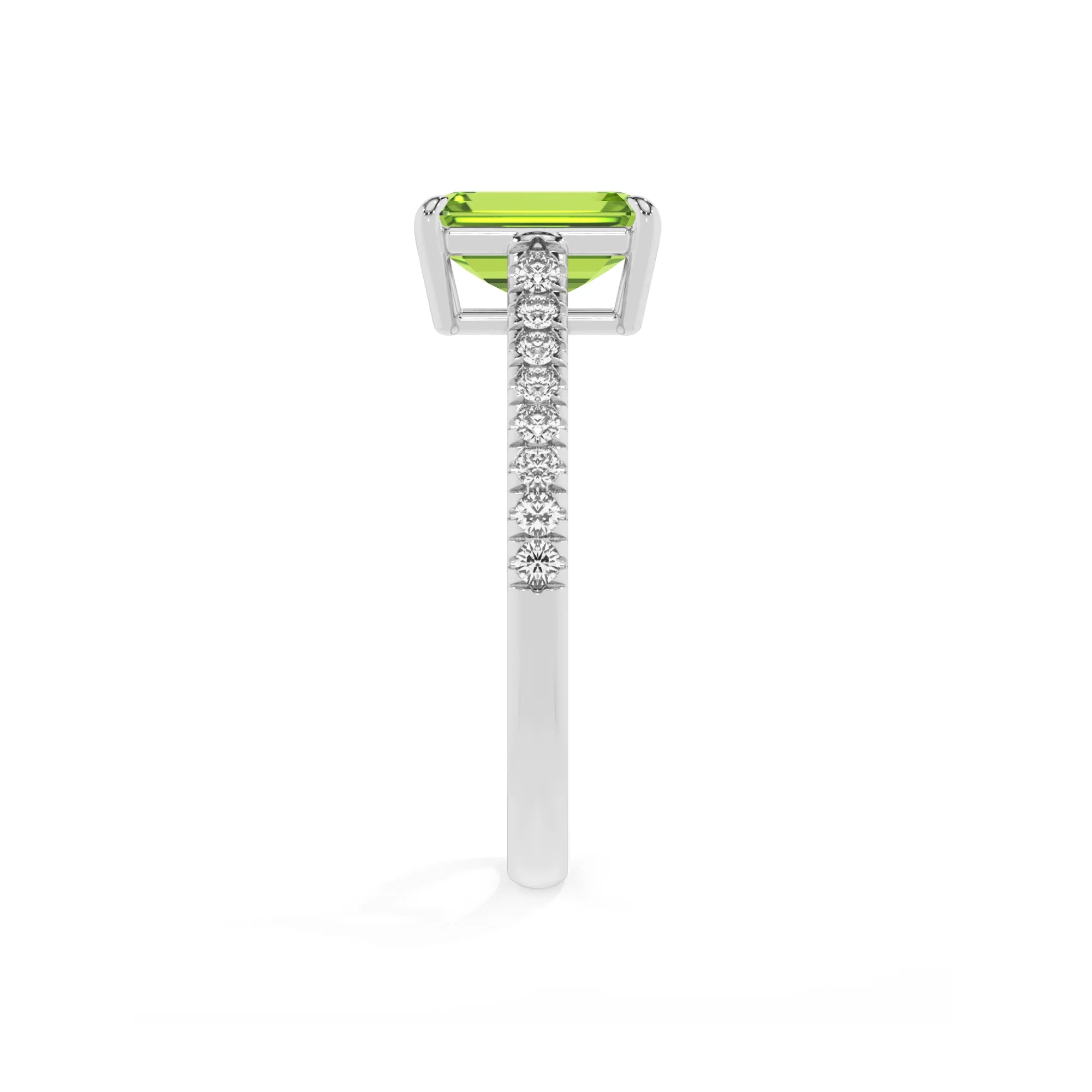 natural peridot emerald cut half eternity solitaire engagement rings in sterling silver 