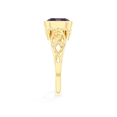 lab grown alexandrite cushion solitaire rings in yellow gold 