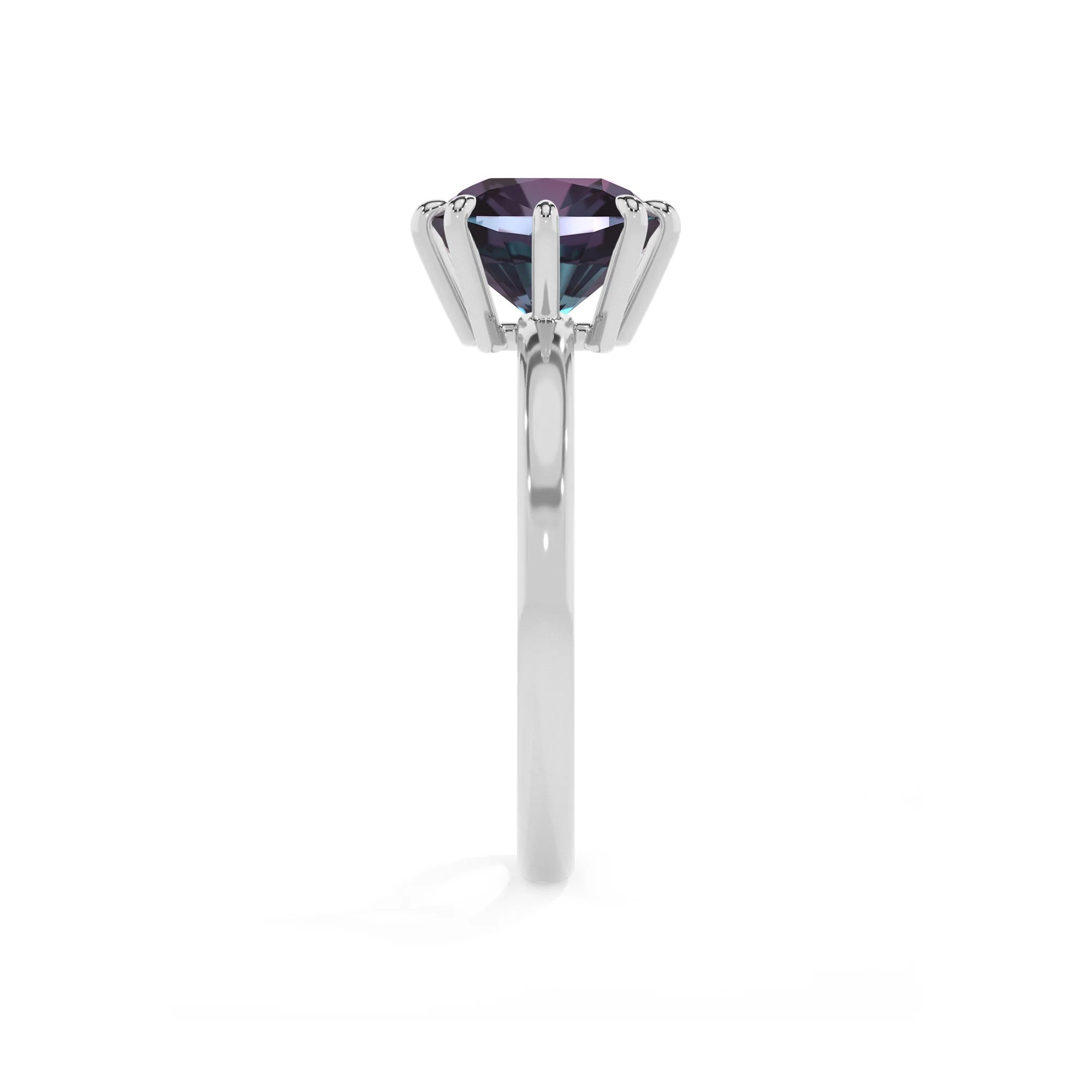 lab grown alexandrite cushion solitaire rings in white gold 