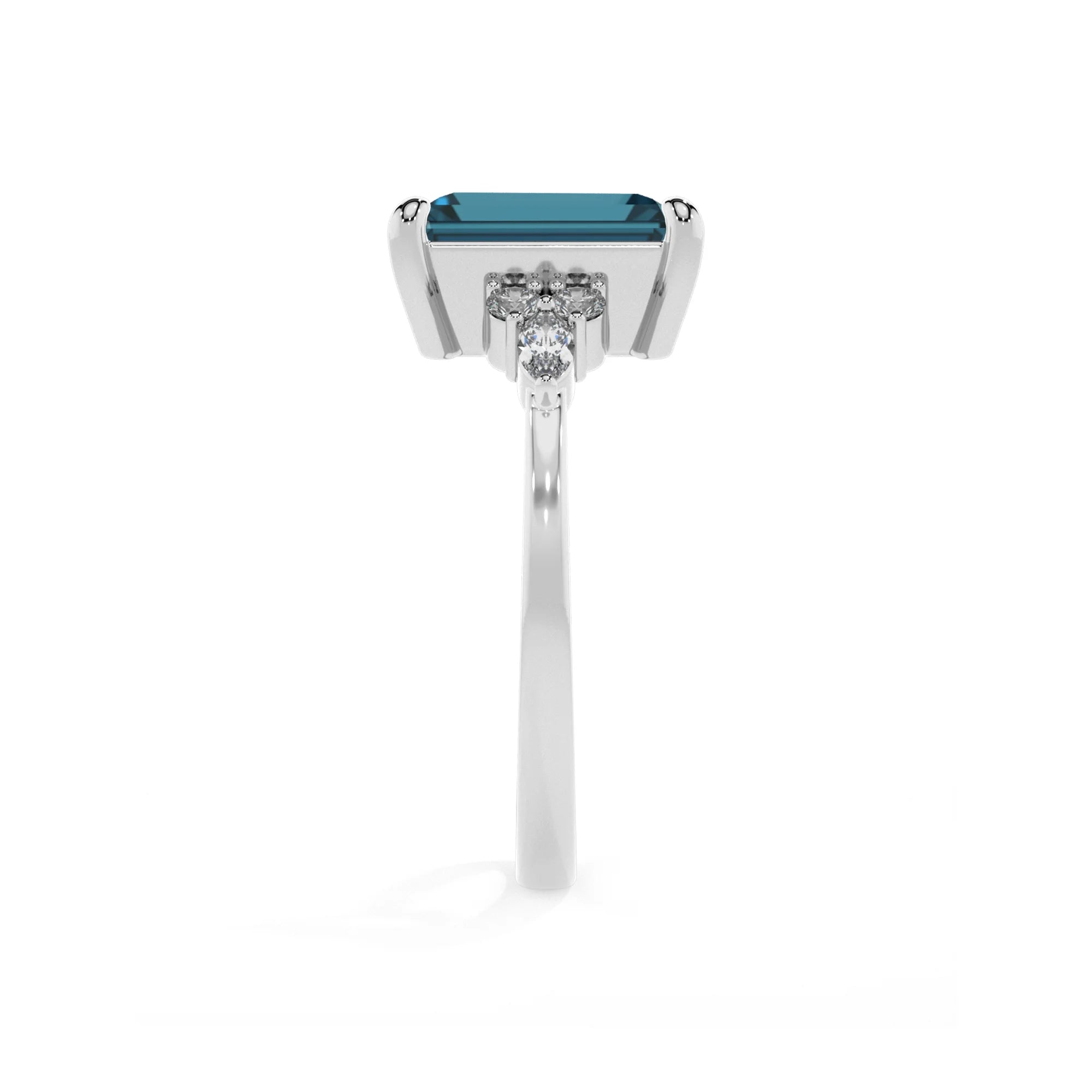 natural london-blue-topaz emerald cut solitaire rings in sterling silver 