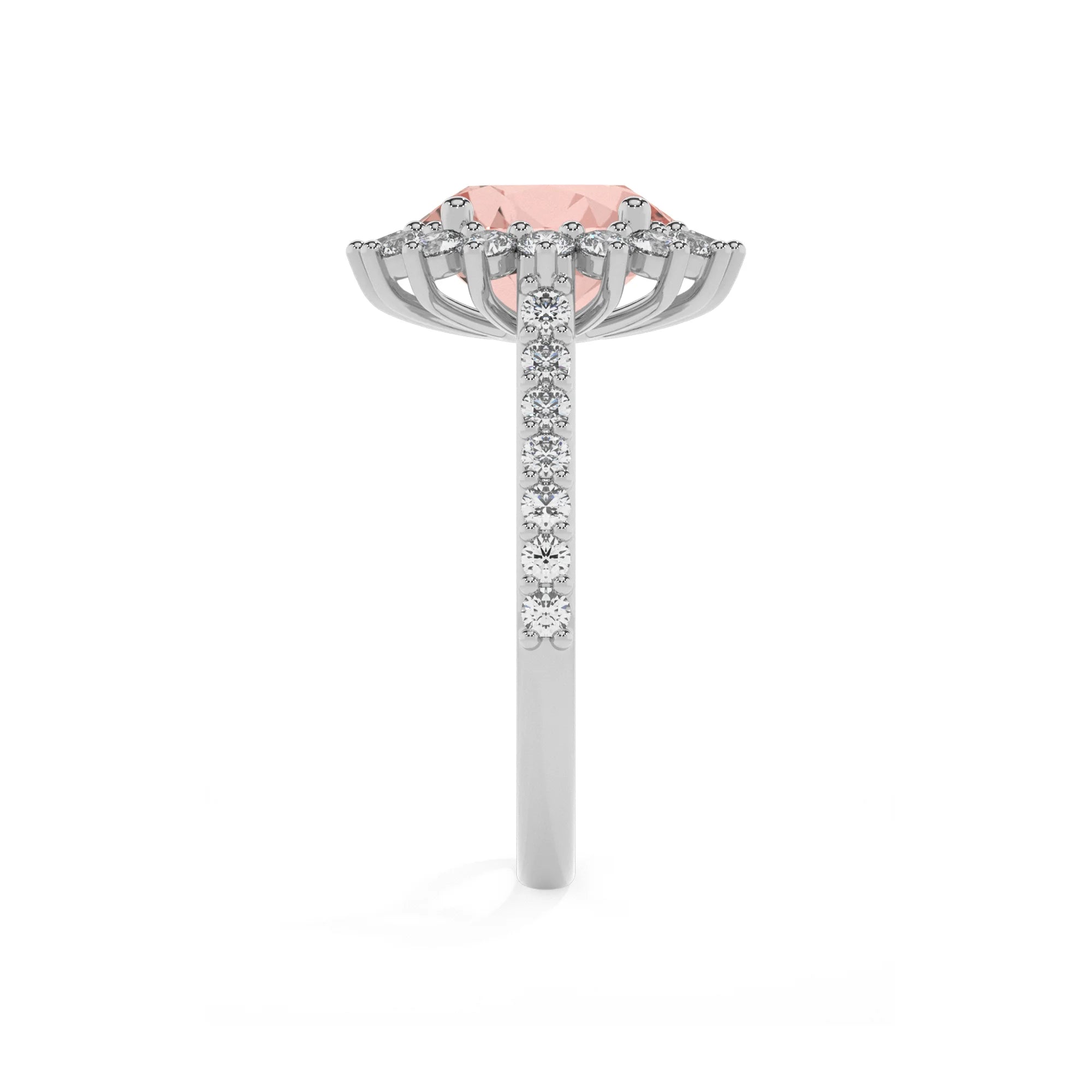 lab grown morganite round solitaire rings in platinum 