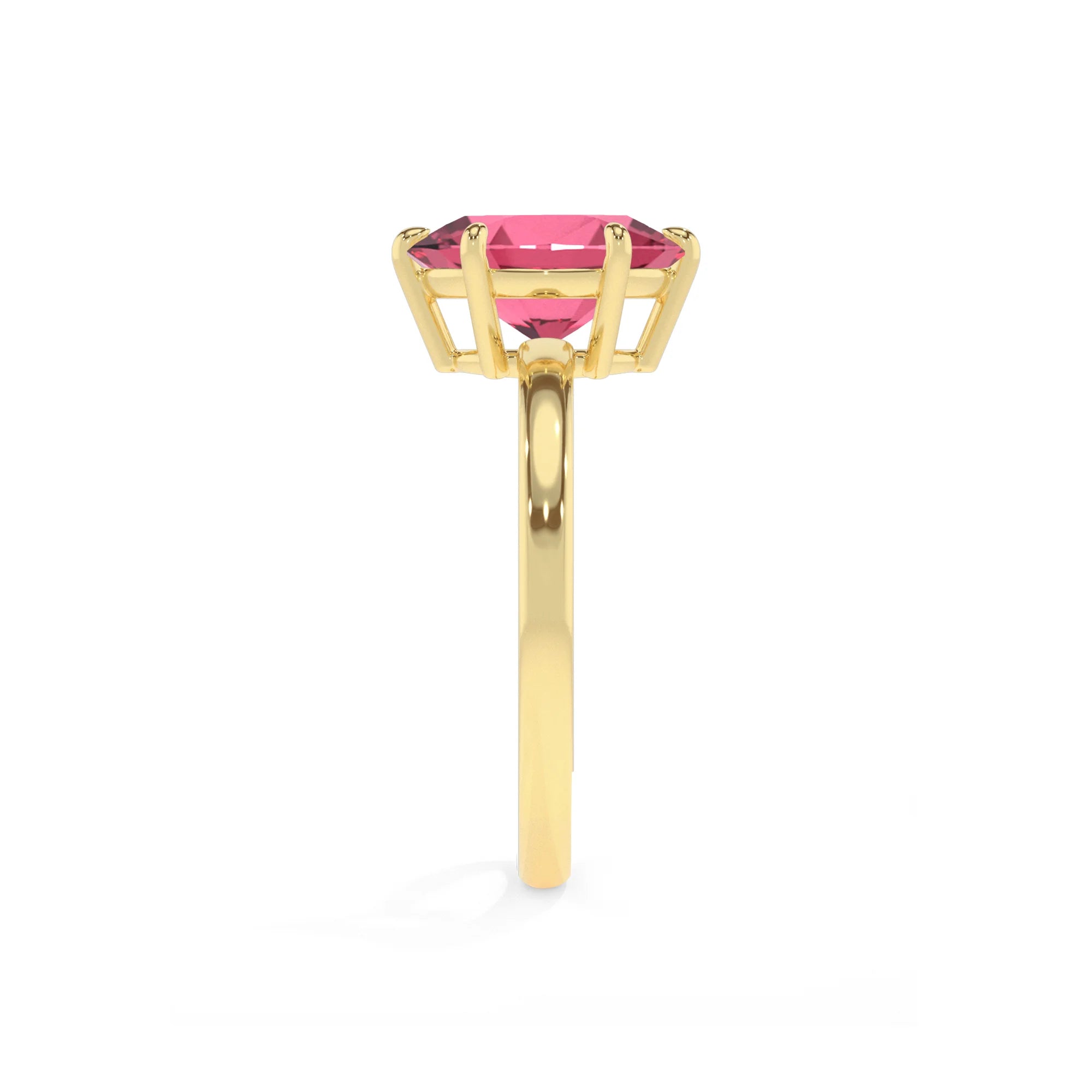 lab grown pink-tourmaline oval solitaire rings in yellow gold 