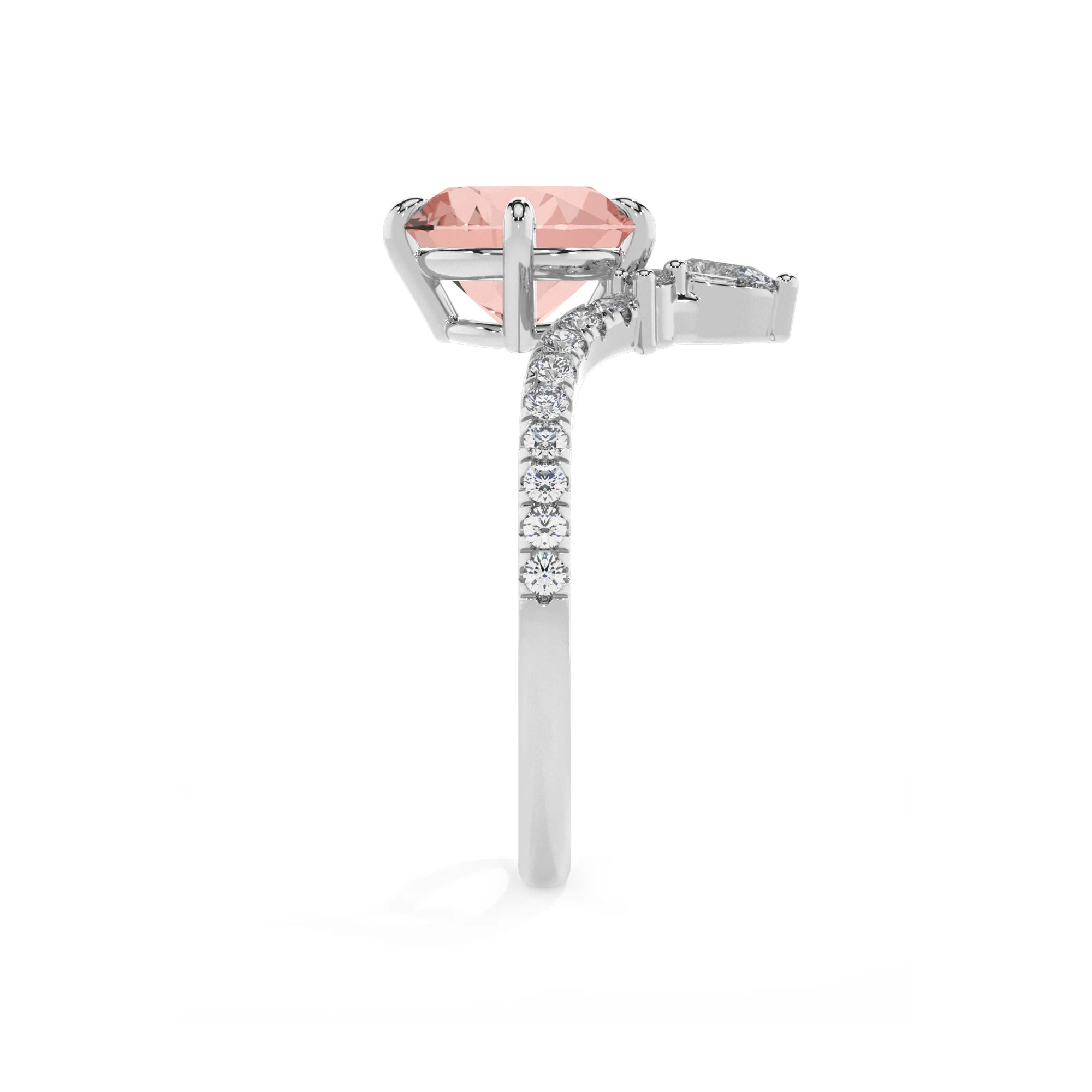 lab grown morganite round solitaire rings in platinum 