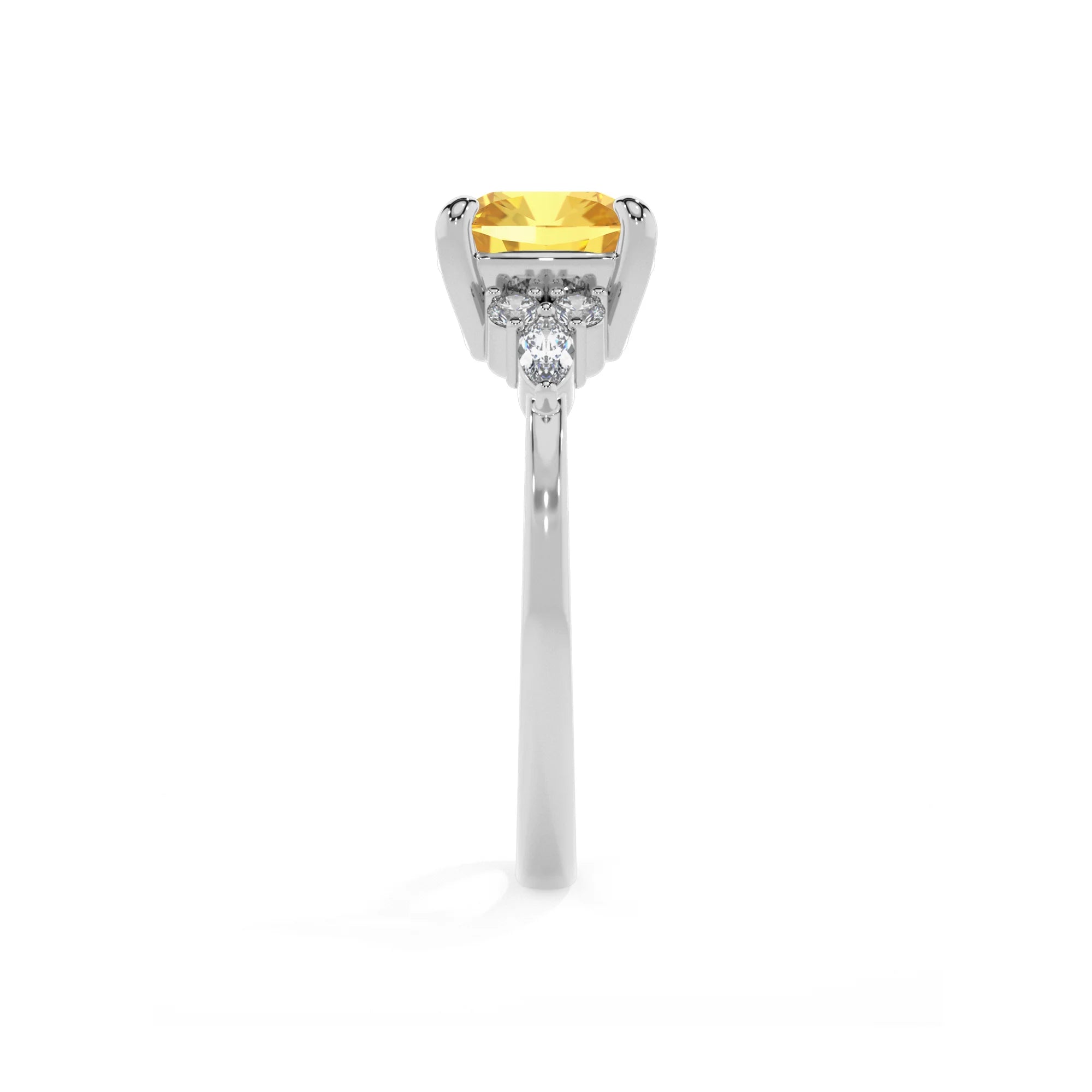 lab grown yellow-sapphire cushion solitaire rings in sterling silver 