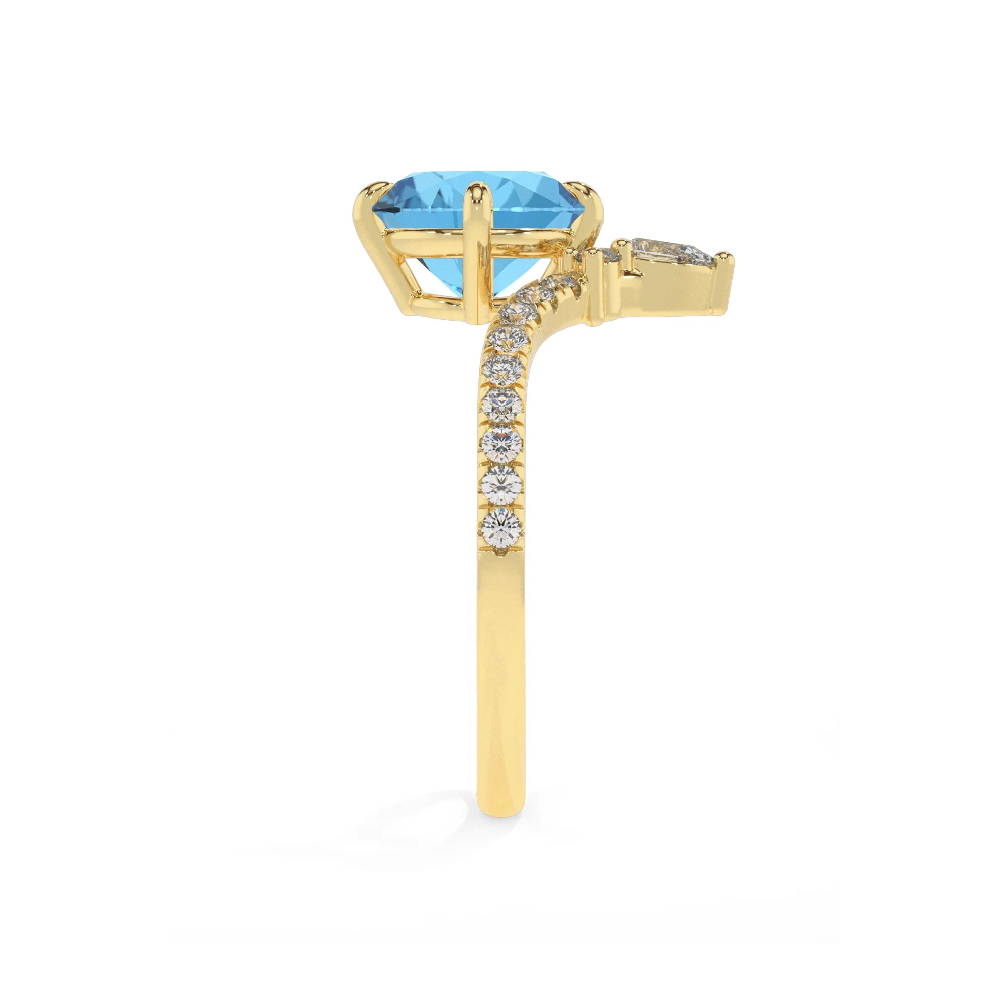 natural swiss-blue-topaz round solitaire rings in yellow gold 