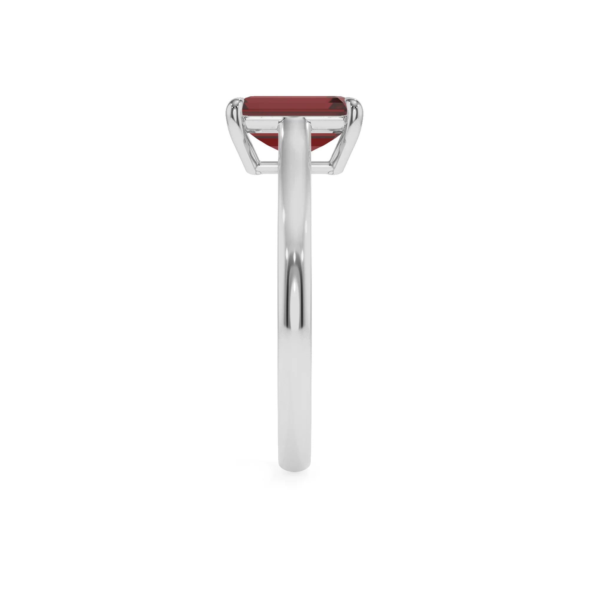 natural garnet emerald cut solitaire rings in white gold 