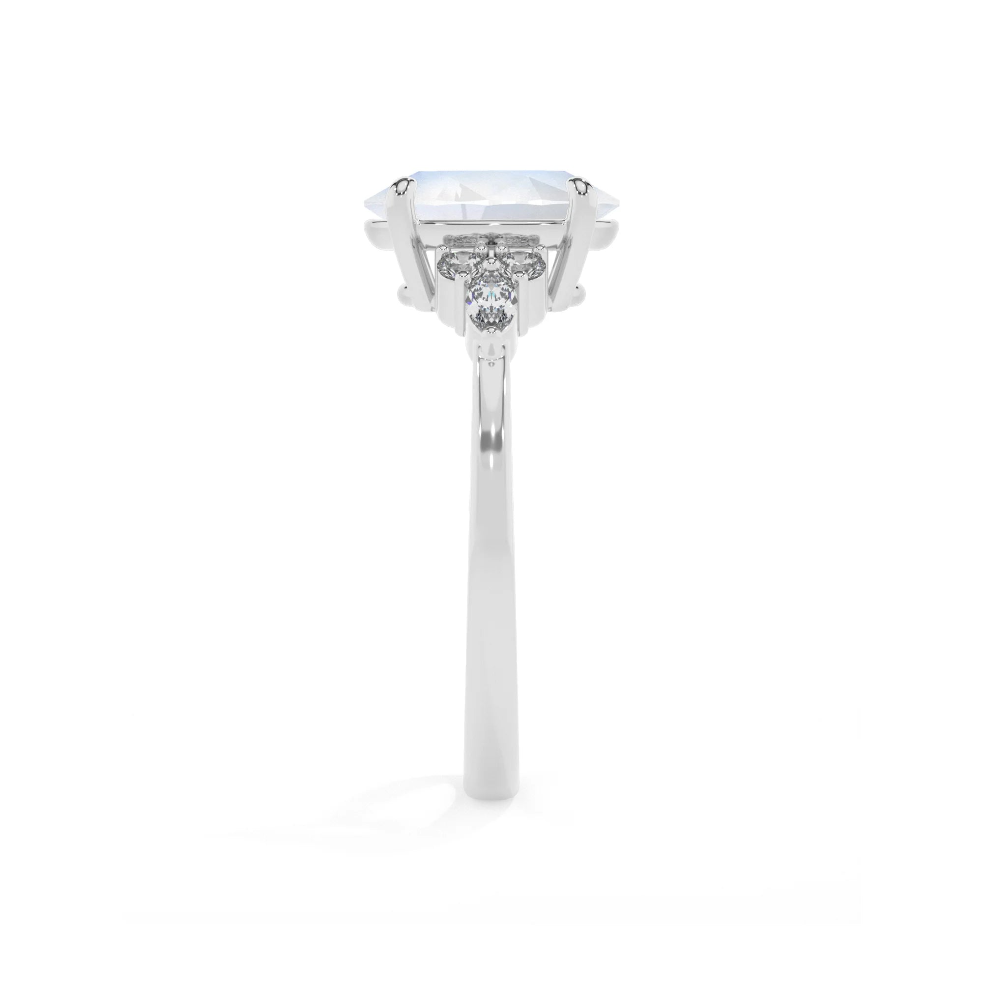 natural rainbow-moonstone oval solitaire rings in sterling silver 