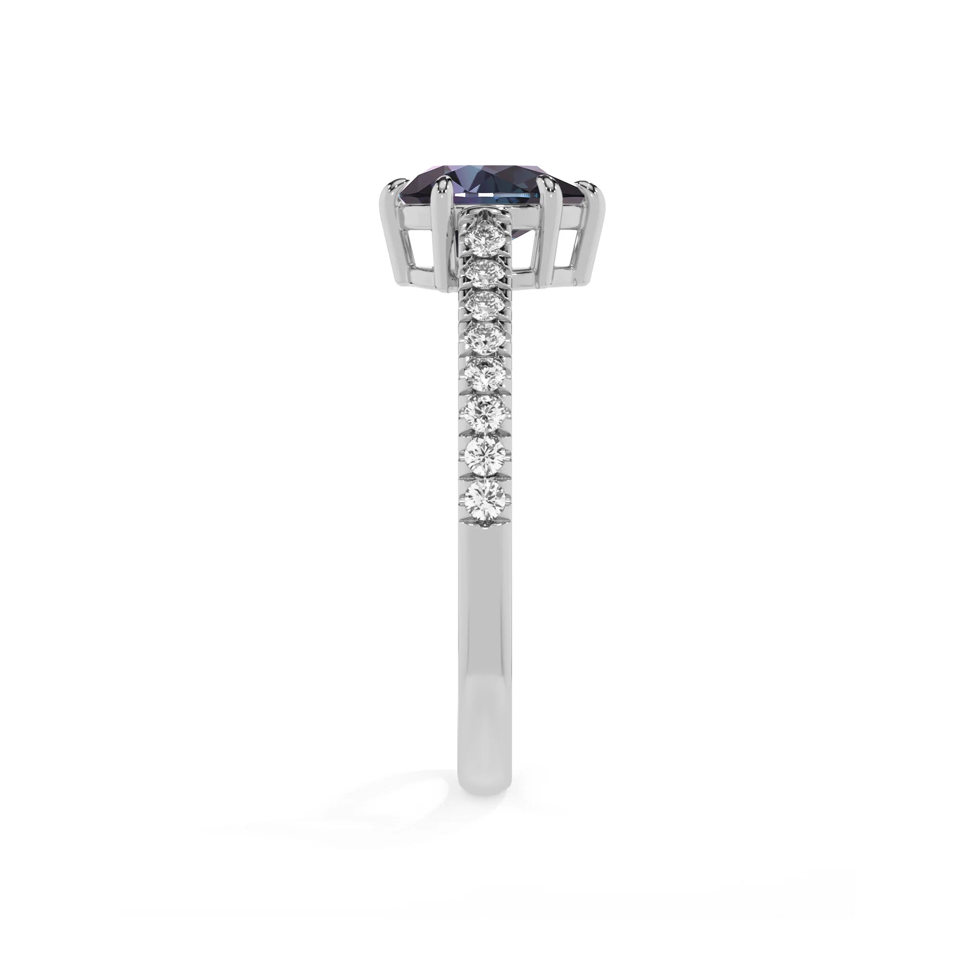 lab grown alexandrite pear half eternity solitaire engagement rings in white gold 