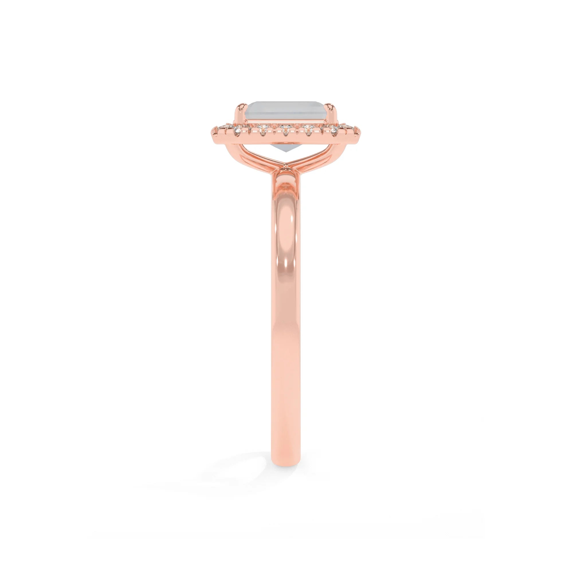 natural rainbow-moonstone emerald cut solitaire rings in rose gold 