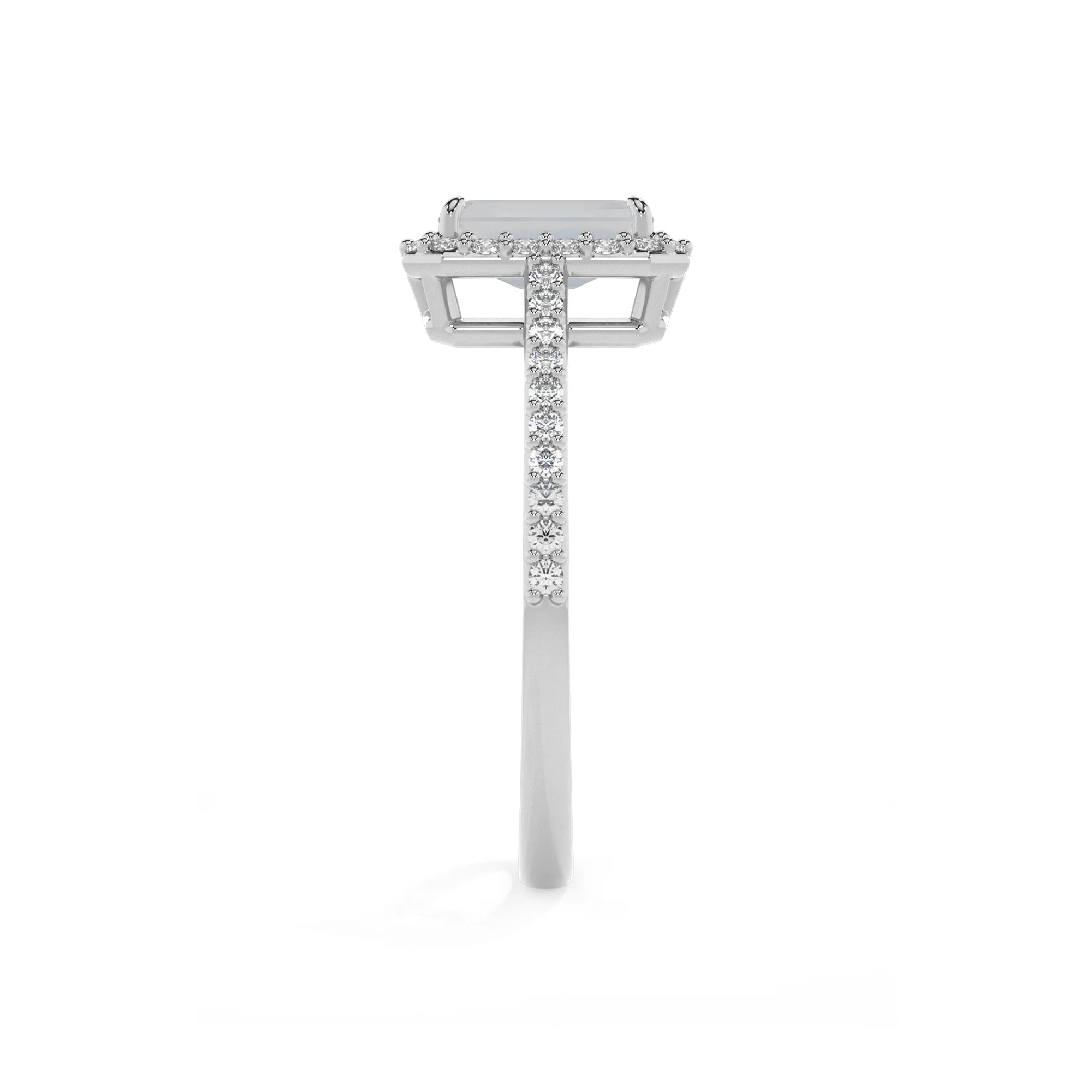 natural rainbow-moonstone emerald cut solitaire rings in platinum 