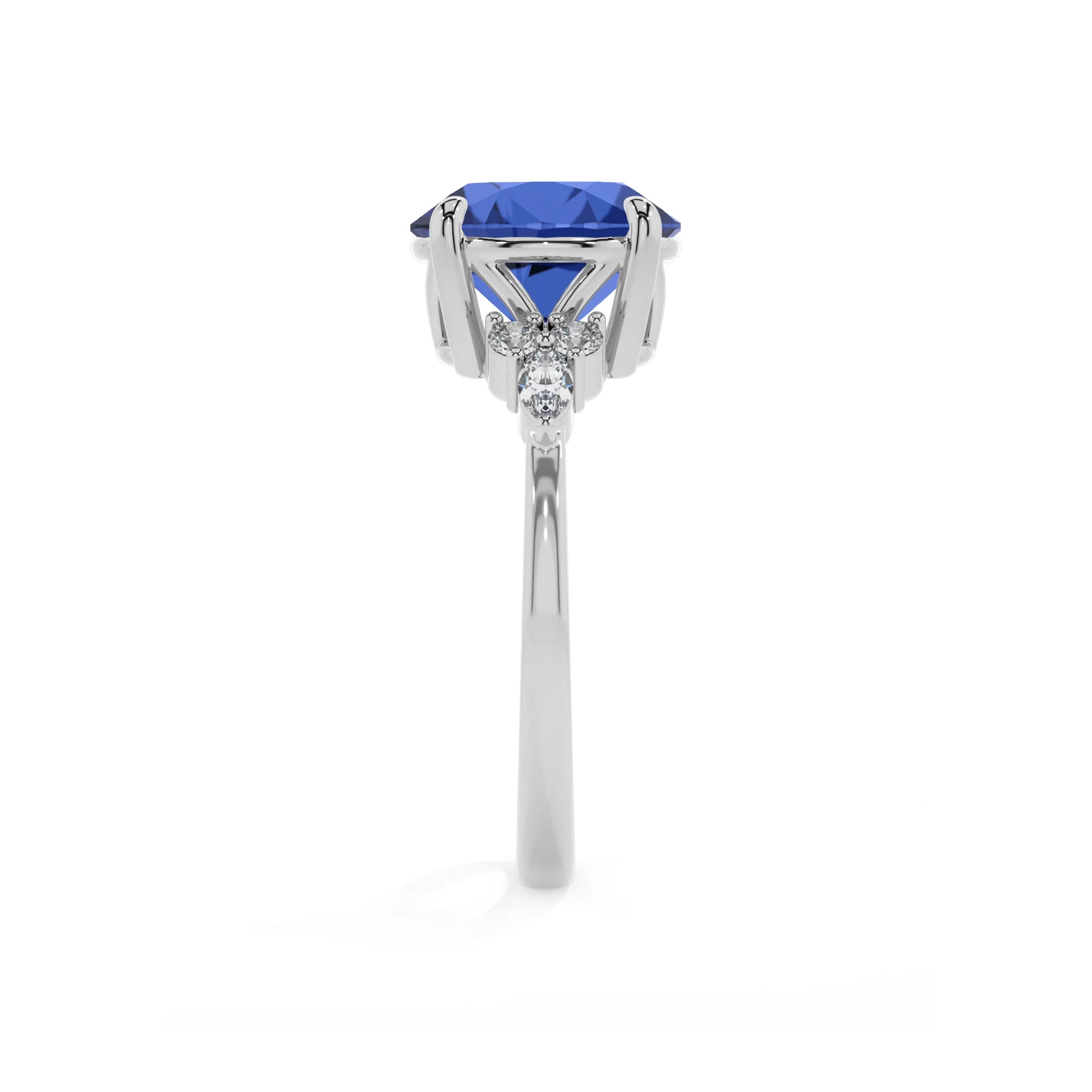 lab grown blue-sapphire round solitaire rings in sterling silver 