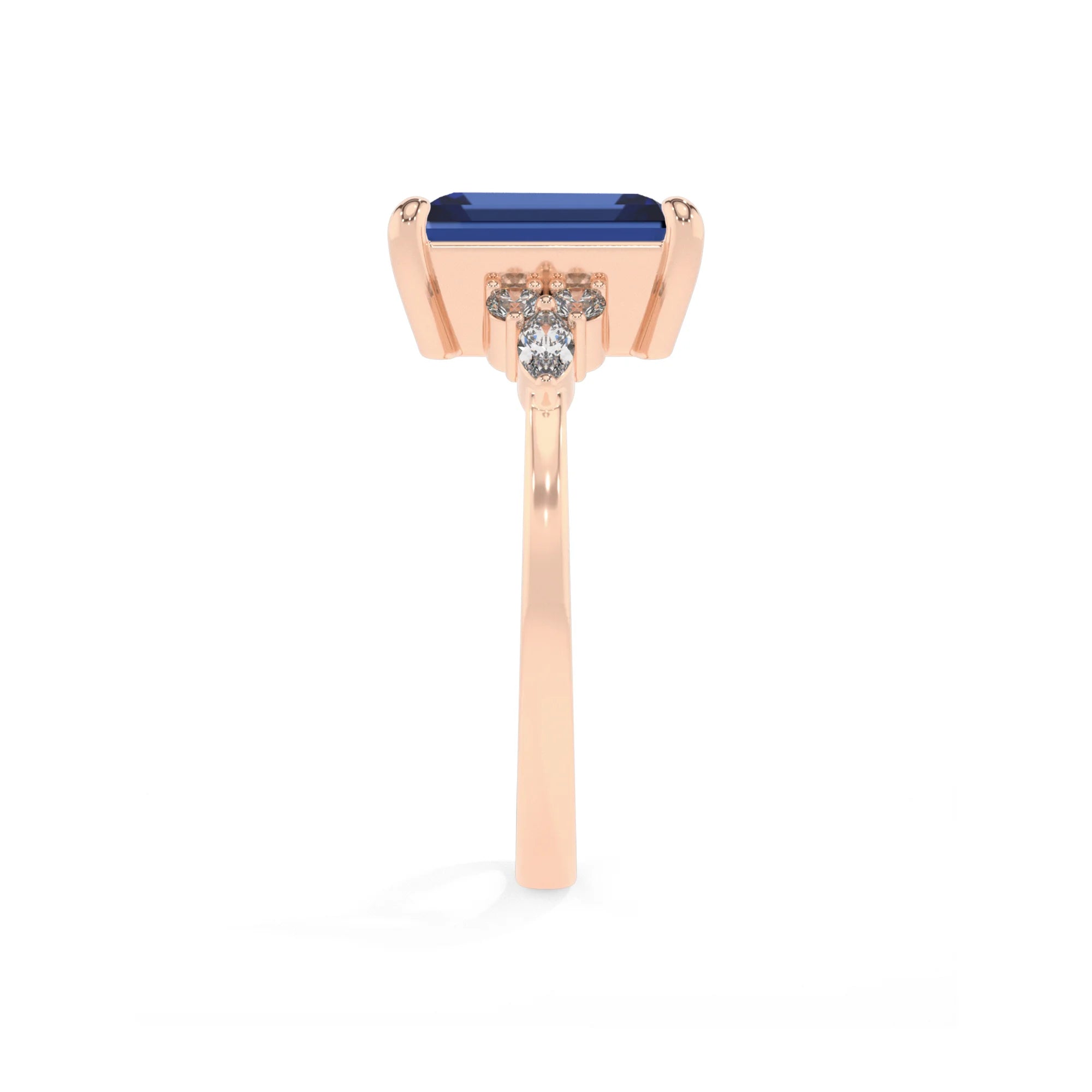 lab grown blue-sapphire emerald cut solitaire rings in rose gold 