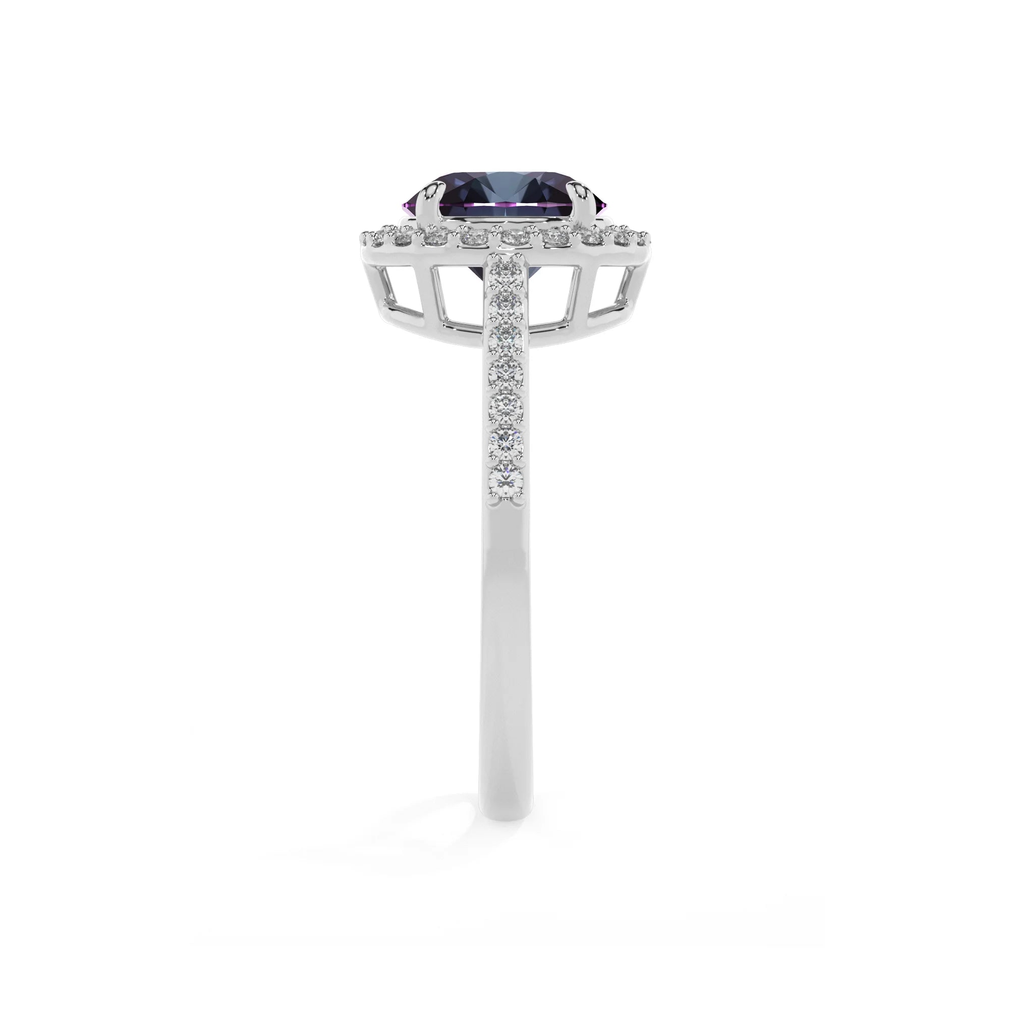 lab grown alexandrite round solitaire rings in platinum 