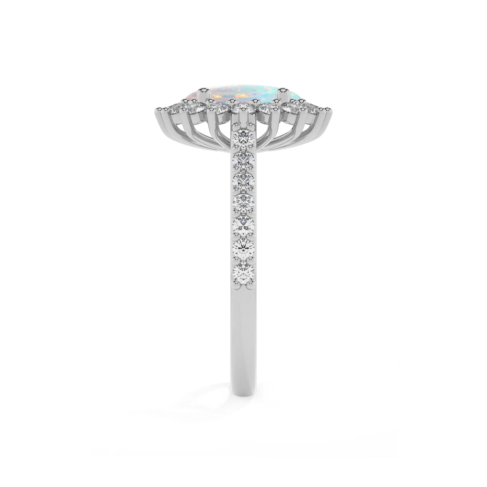 lab grown opal round solitaire rings in white gold 
