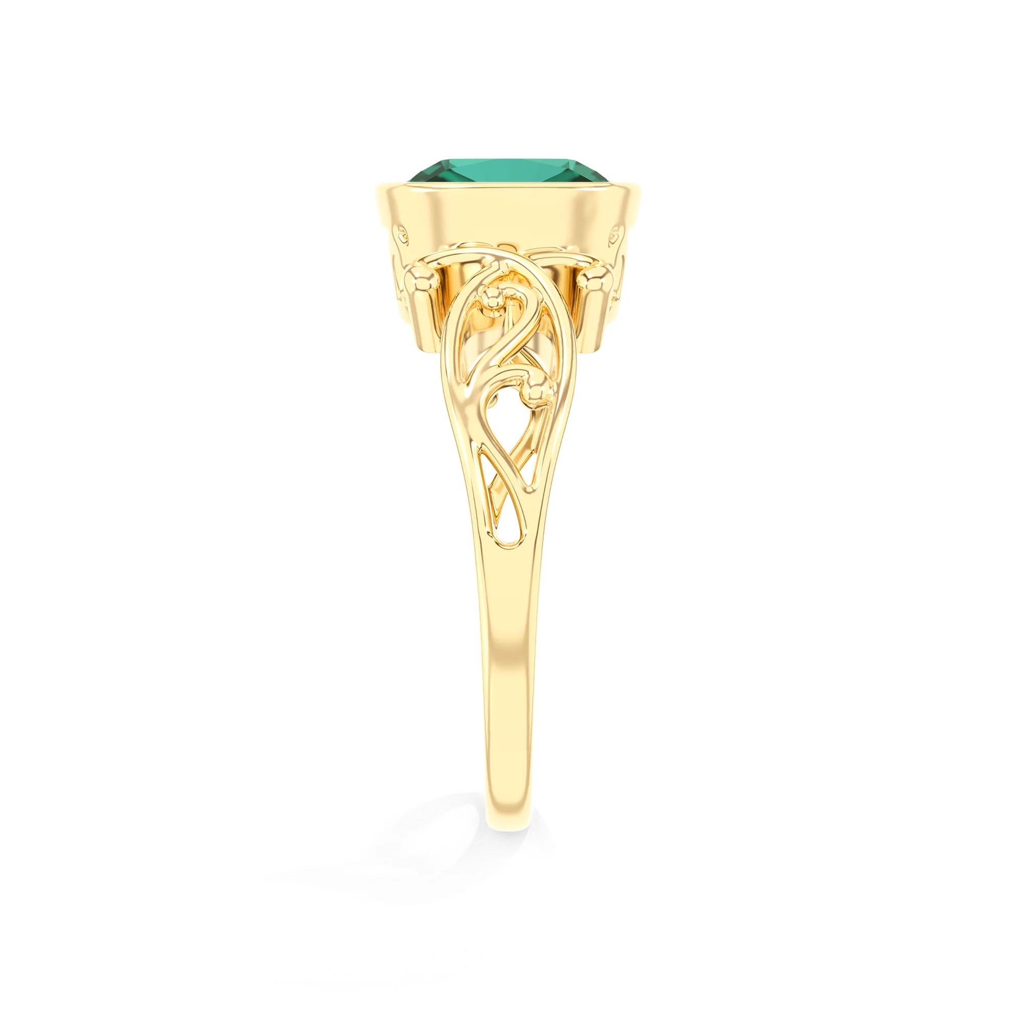 lab grown emerald cushion solitaire rings in yellow gold 