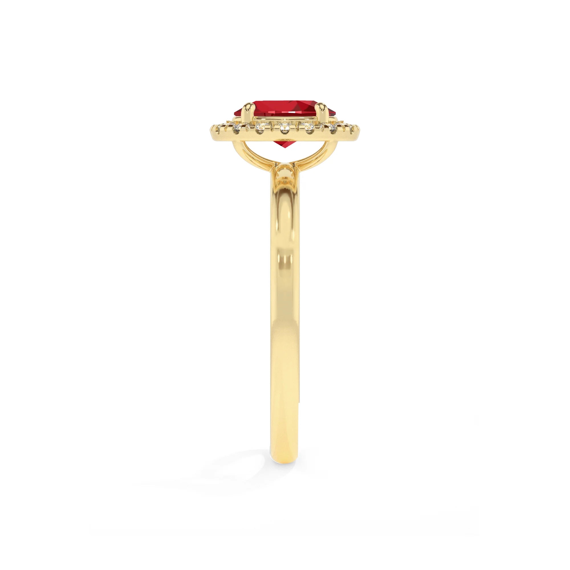 lab grown ruby oval solitaire rings in yellow gold 
