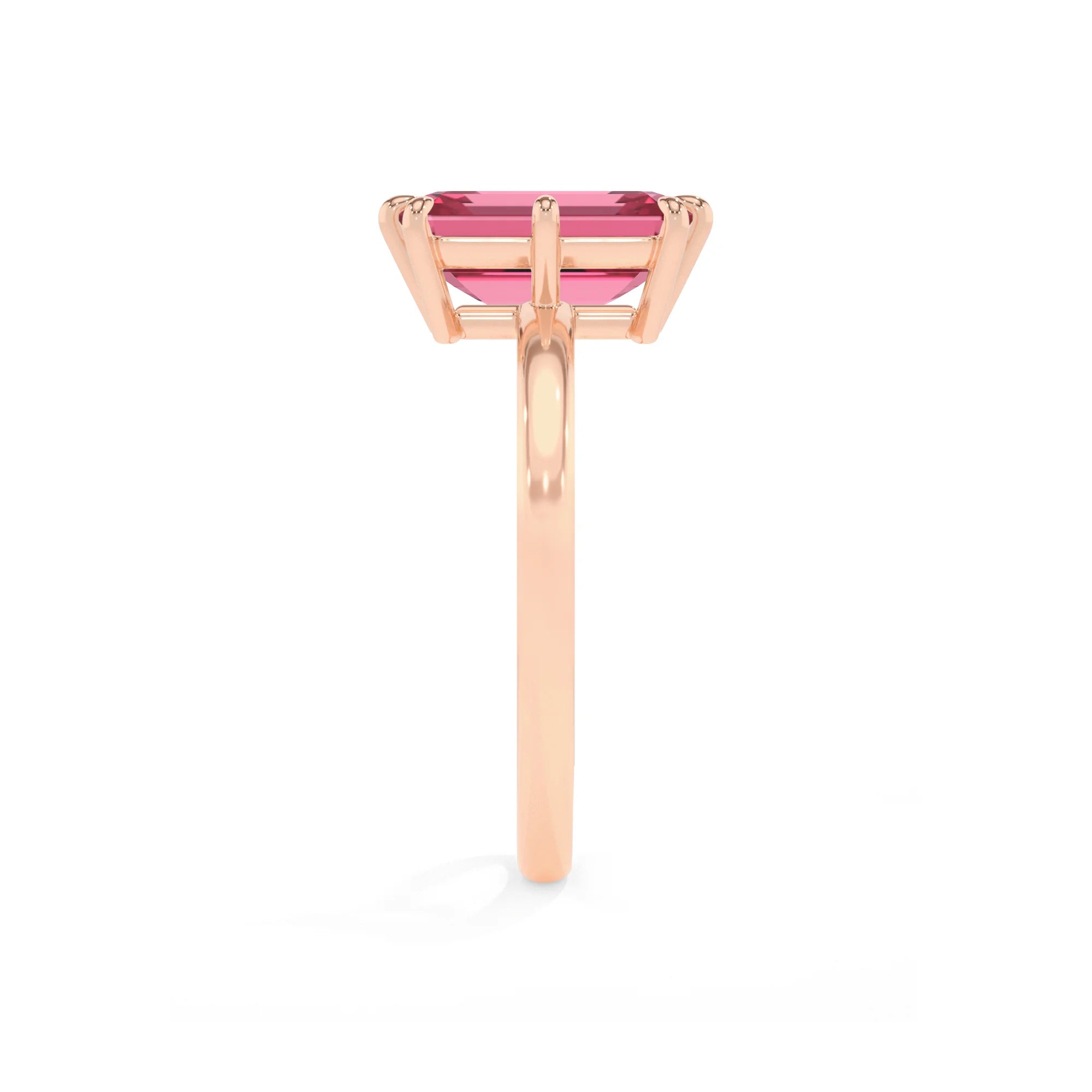 lab grown pink-tourmaline emerald cut solitaire rings in rose gold 