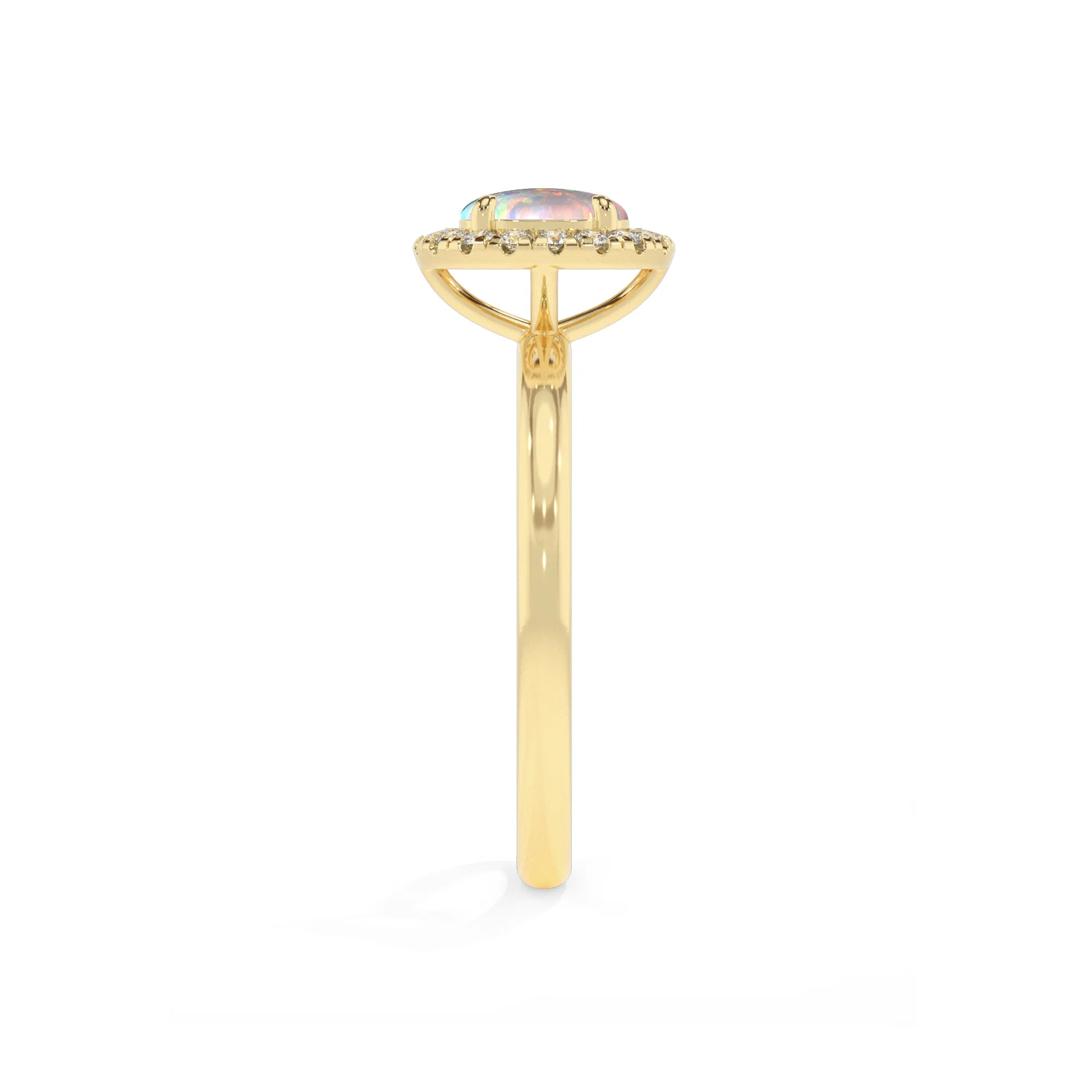 lab grown opal round solitaire rings in yellow gold 