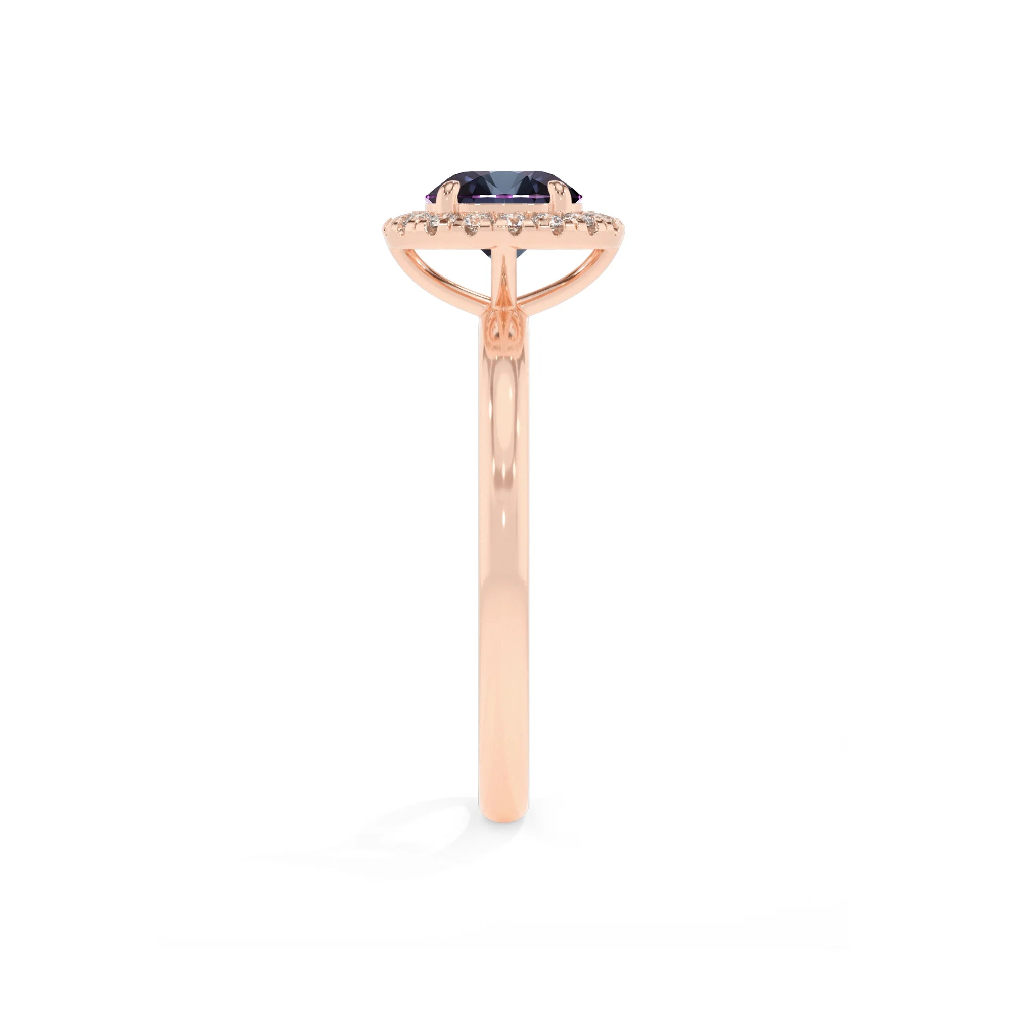 lab grown alexandrite round solitaire rings in rose gold 