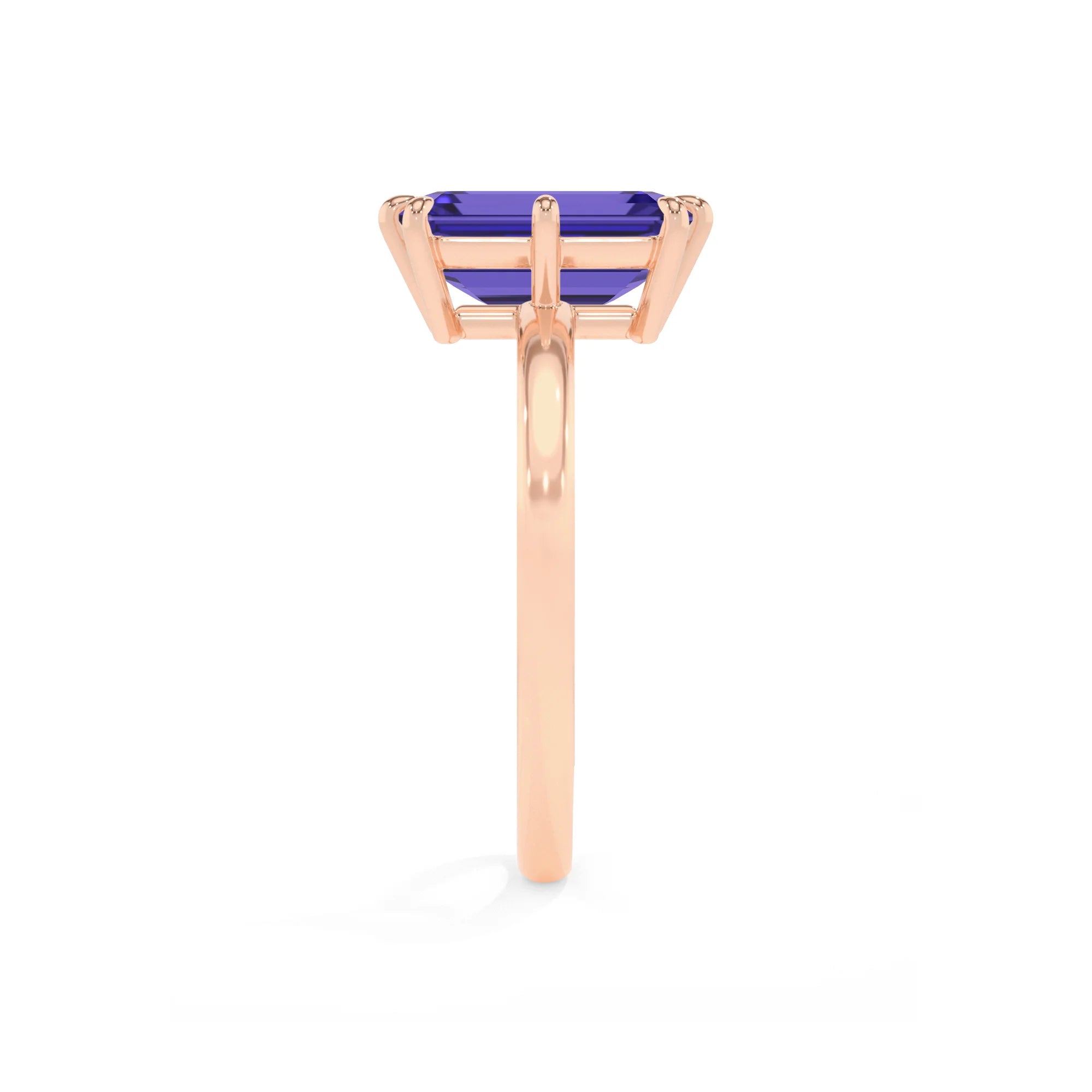 lab grown tanzanite emerald cut solitaire rings in rose gold 