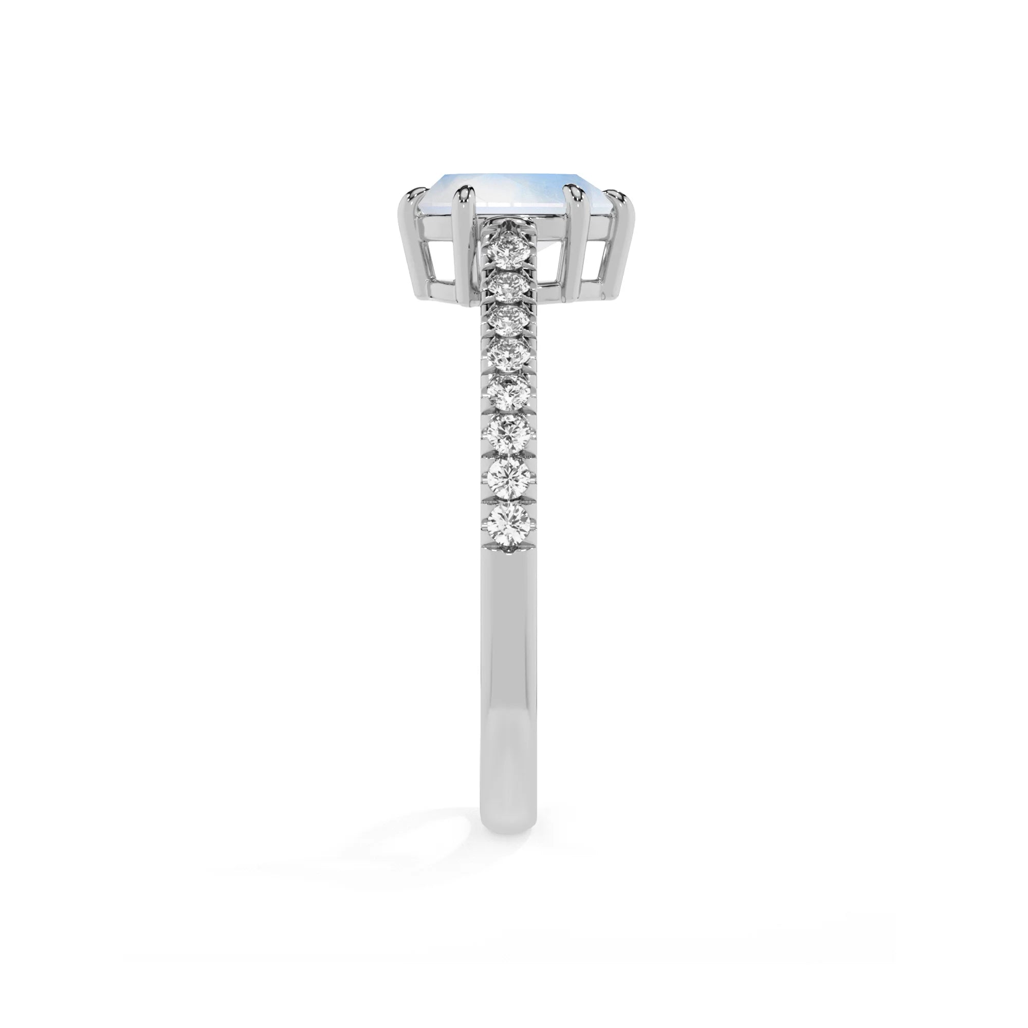 natural rainbow-moonstone pear half eternity solitaire engagement rings in white gold 