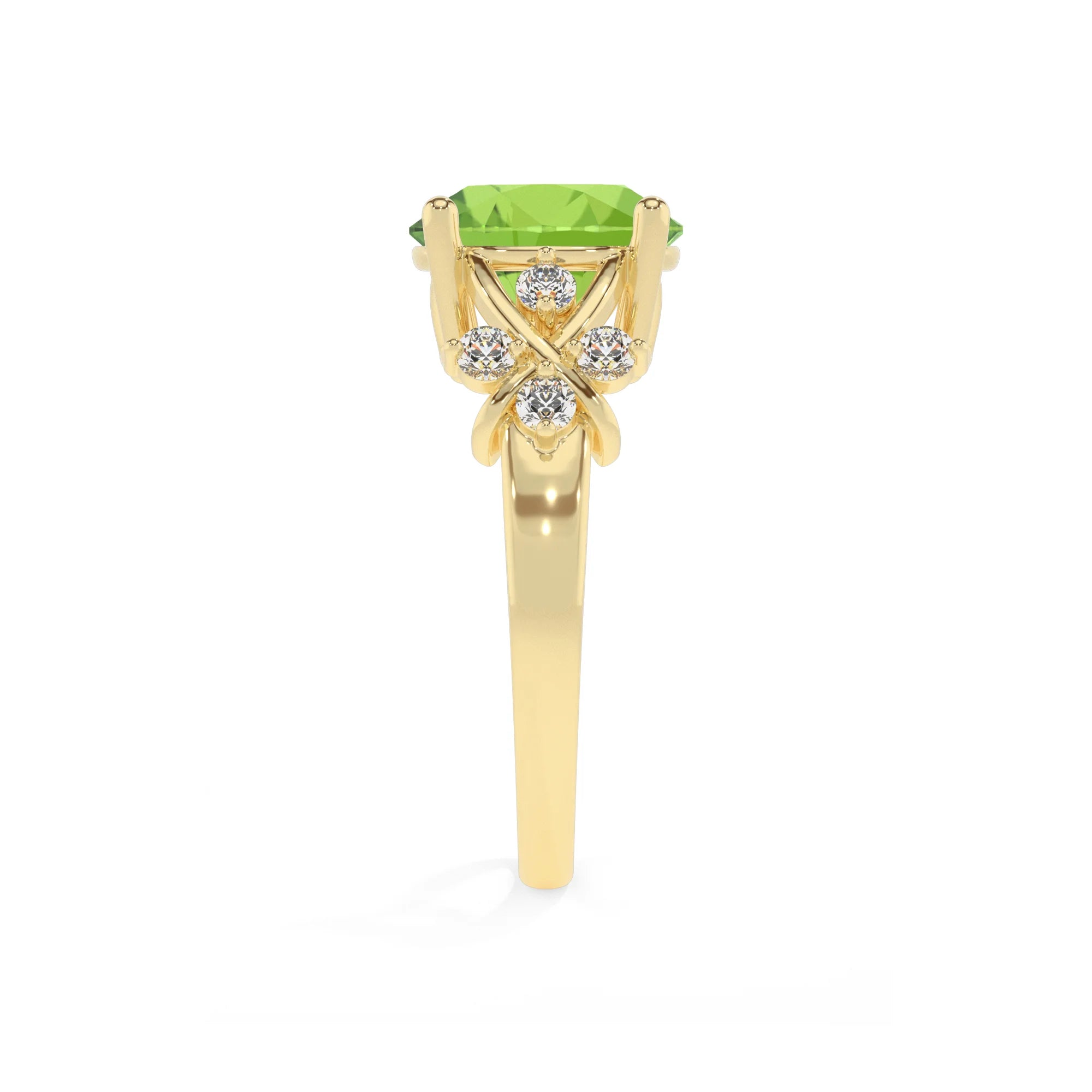 natural peridot round solitaire rings in yellow gold 