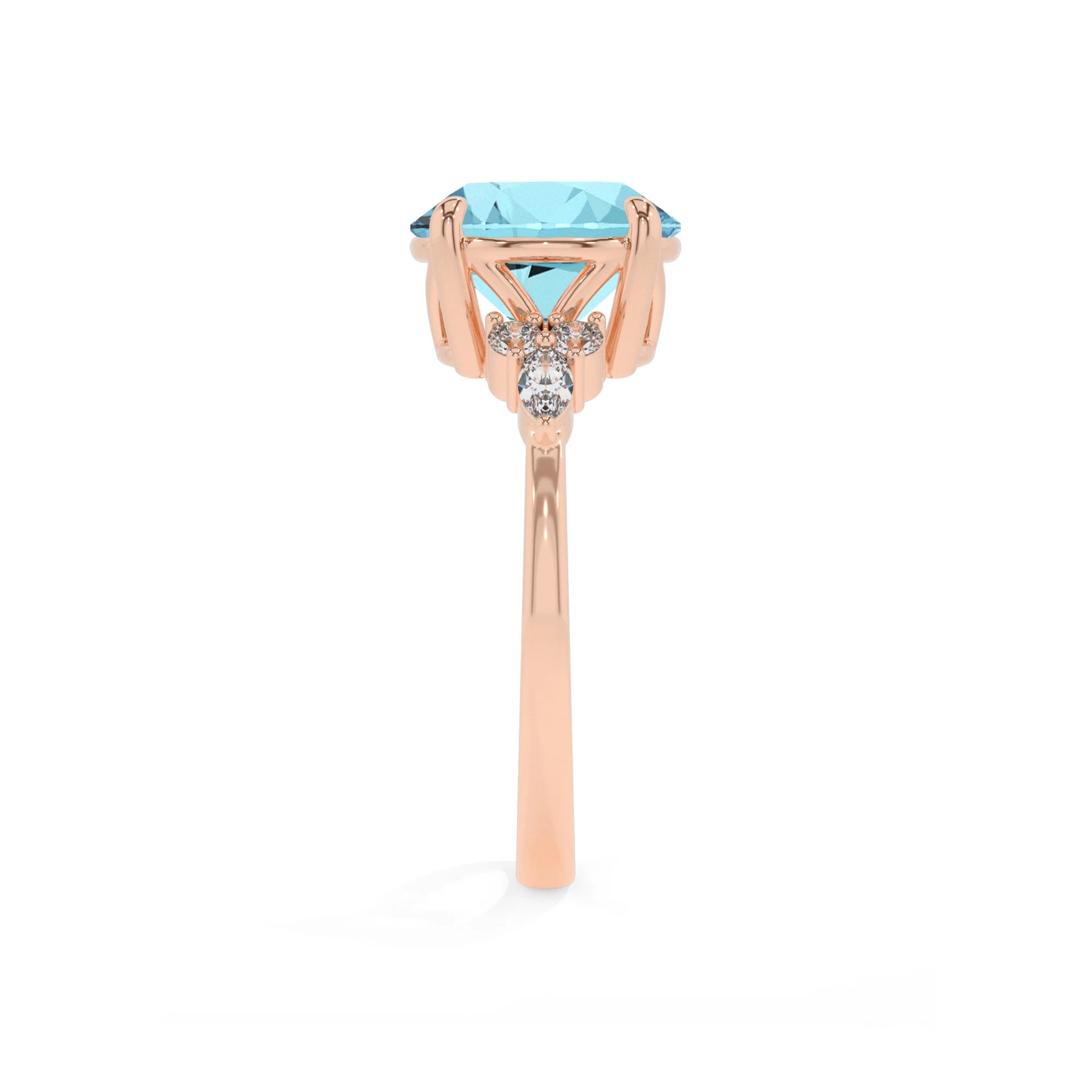 lab grown aquamarine round solitaire rings in rose gold 