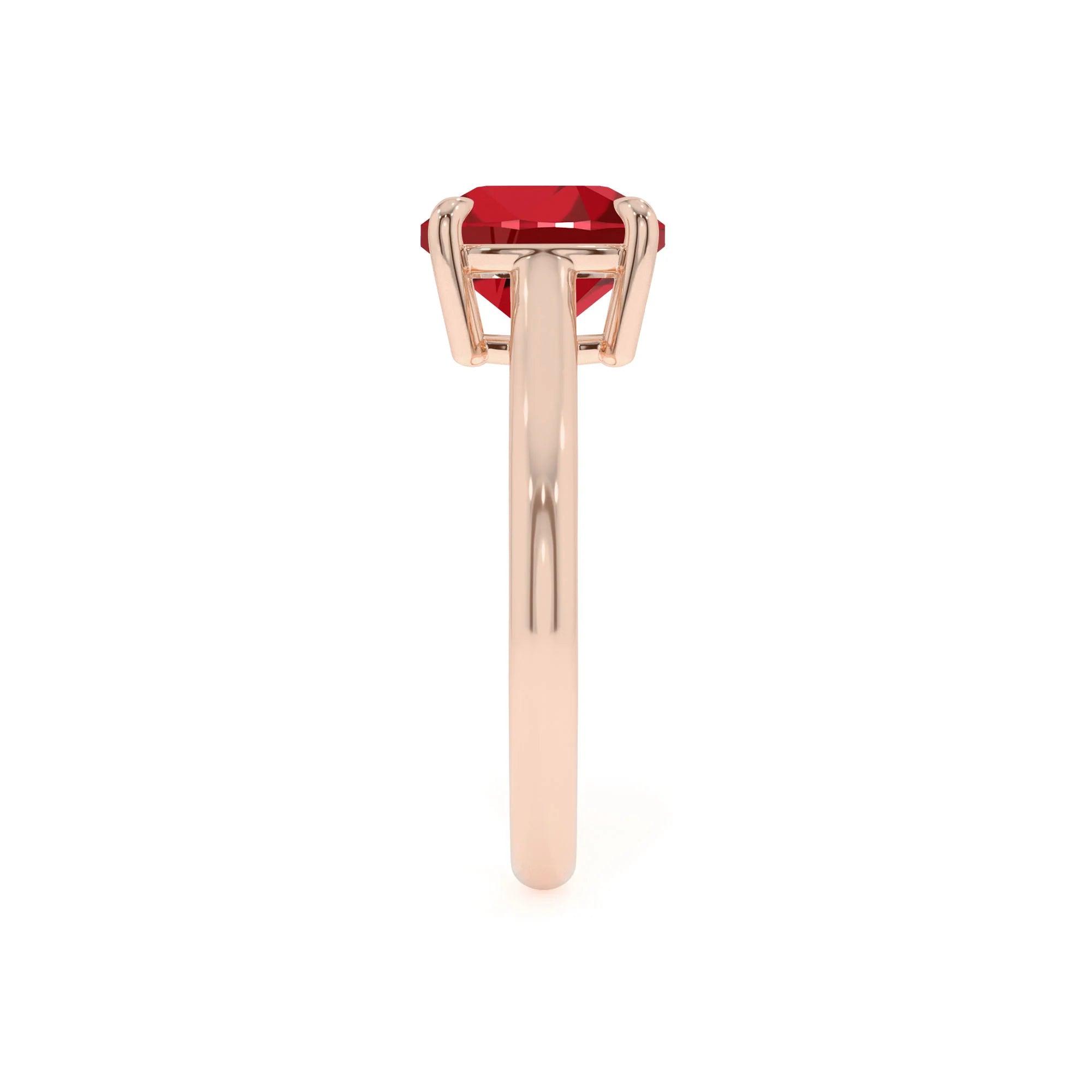 lab grown ruby cushion solitaire rings in rose gold 