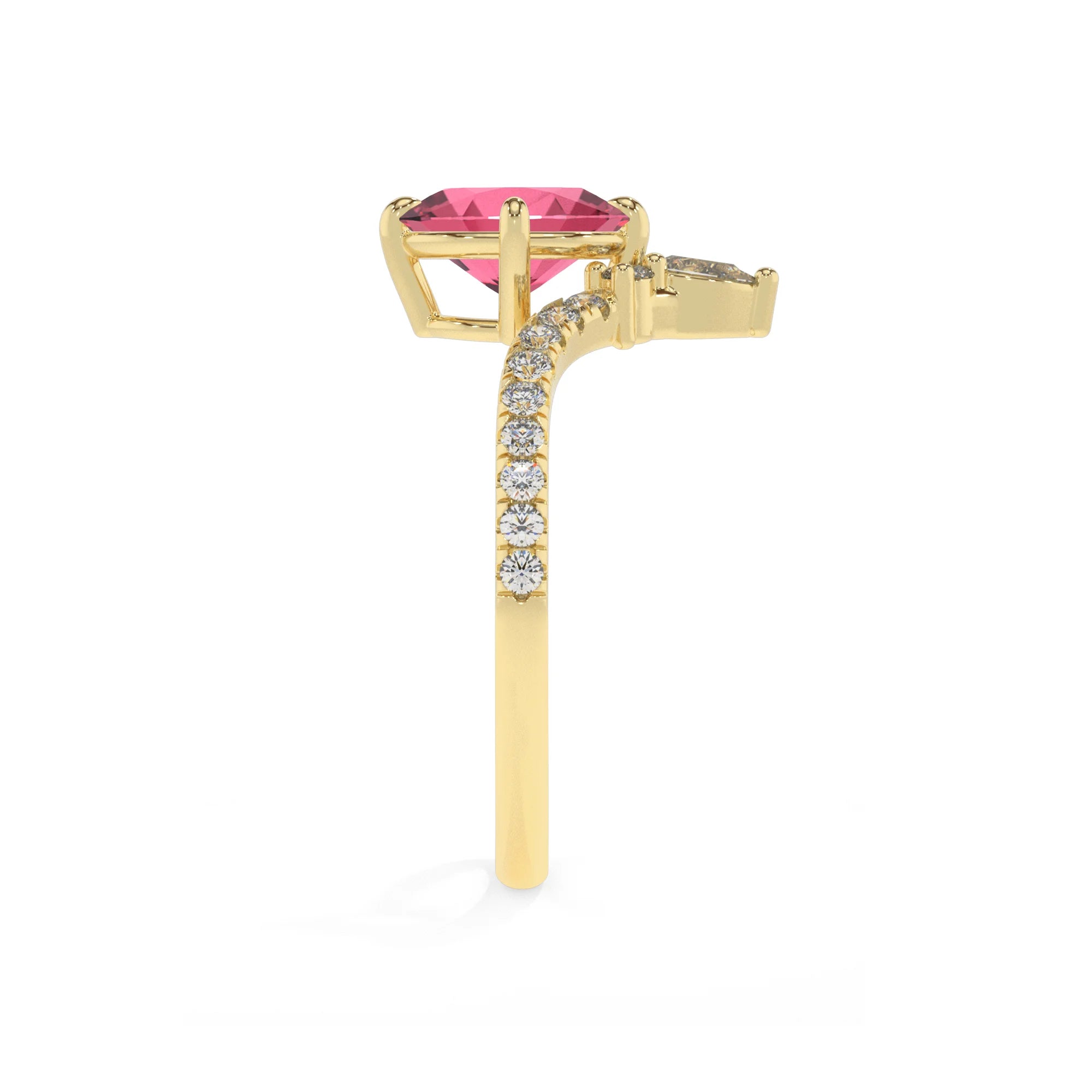 lab grown pink-tourmaline oval solitaire rings in yellow gold 