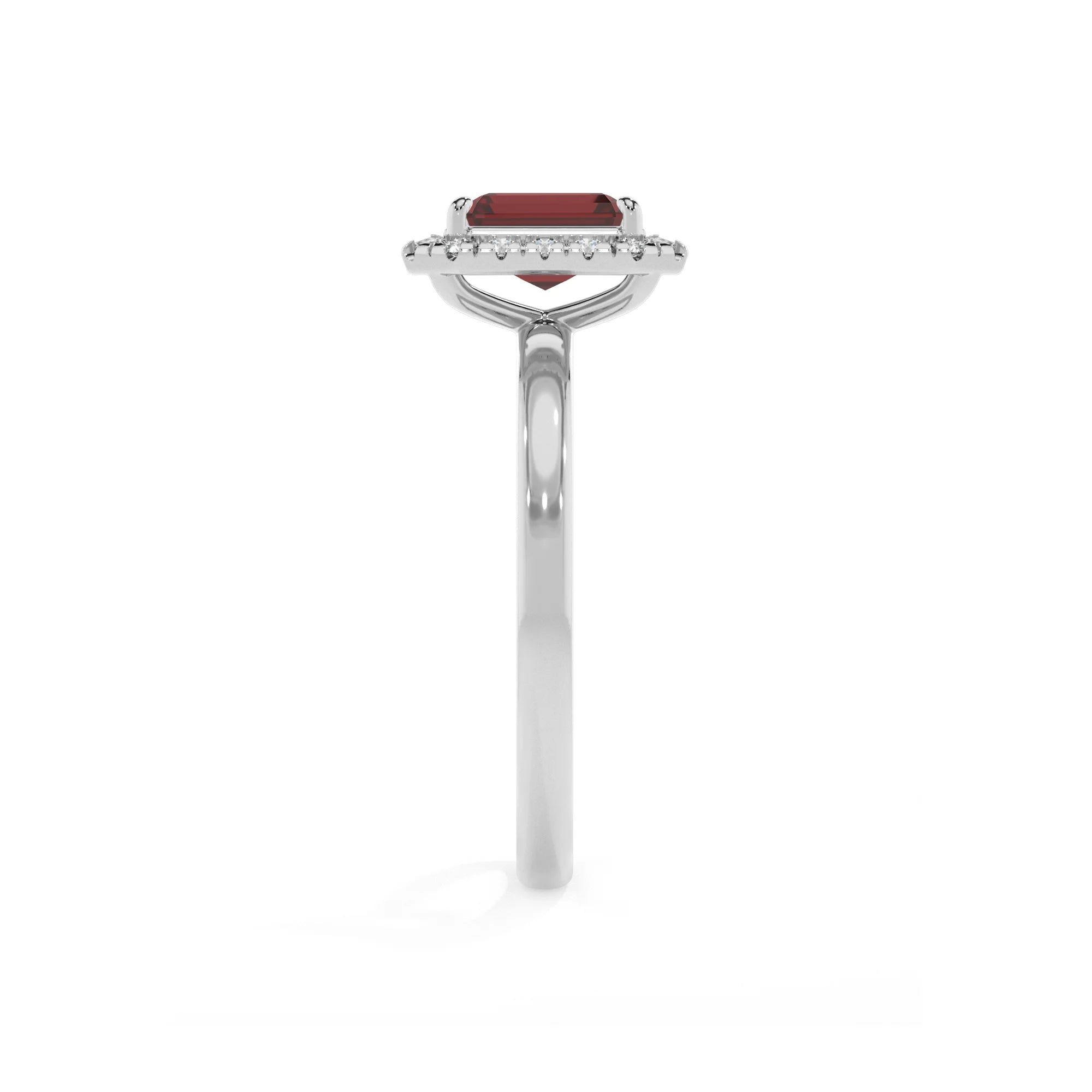 natural garnet emerald cut solitaire rings in platinum 