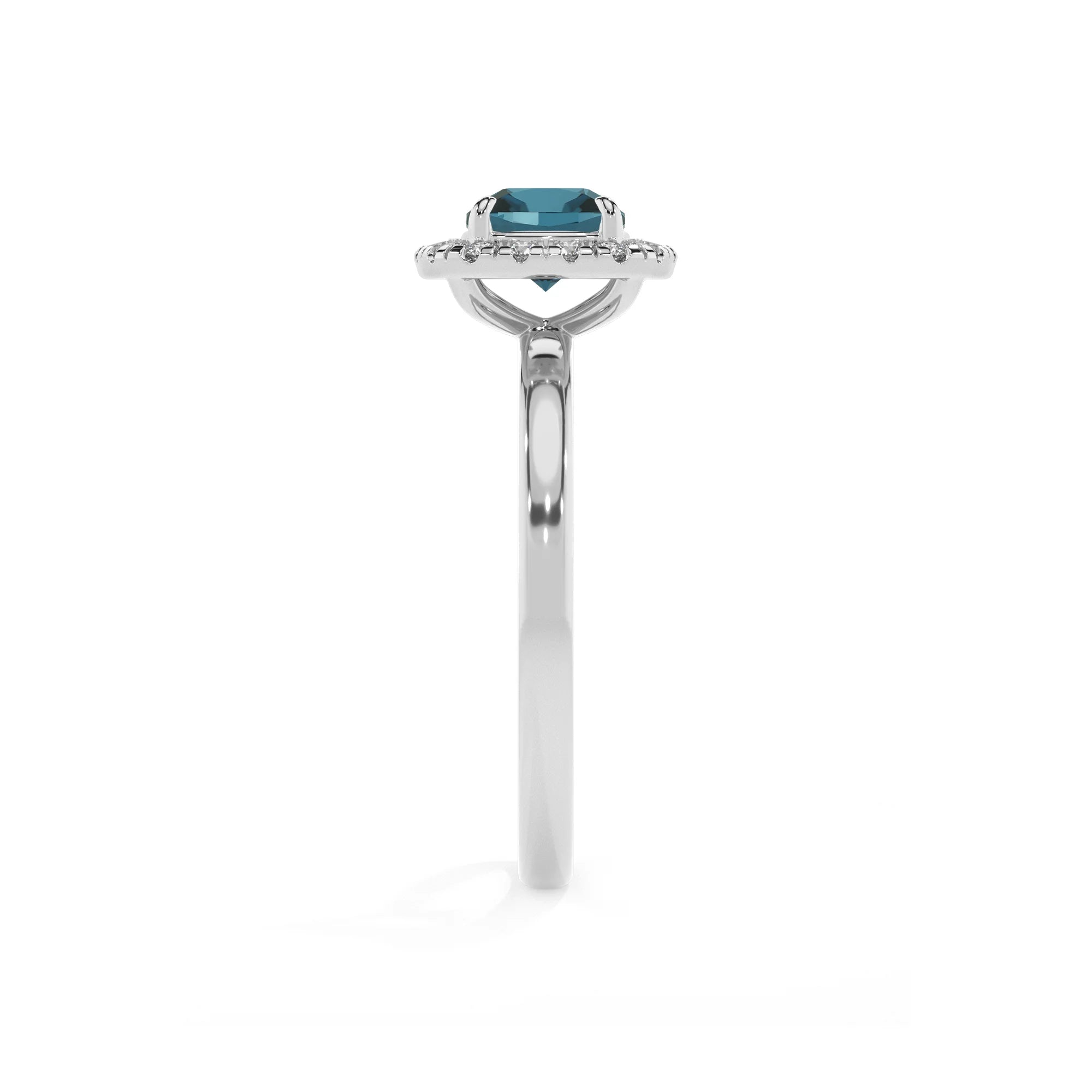 natural london-blue-topaz cushion solitaire rings in platinum 