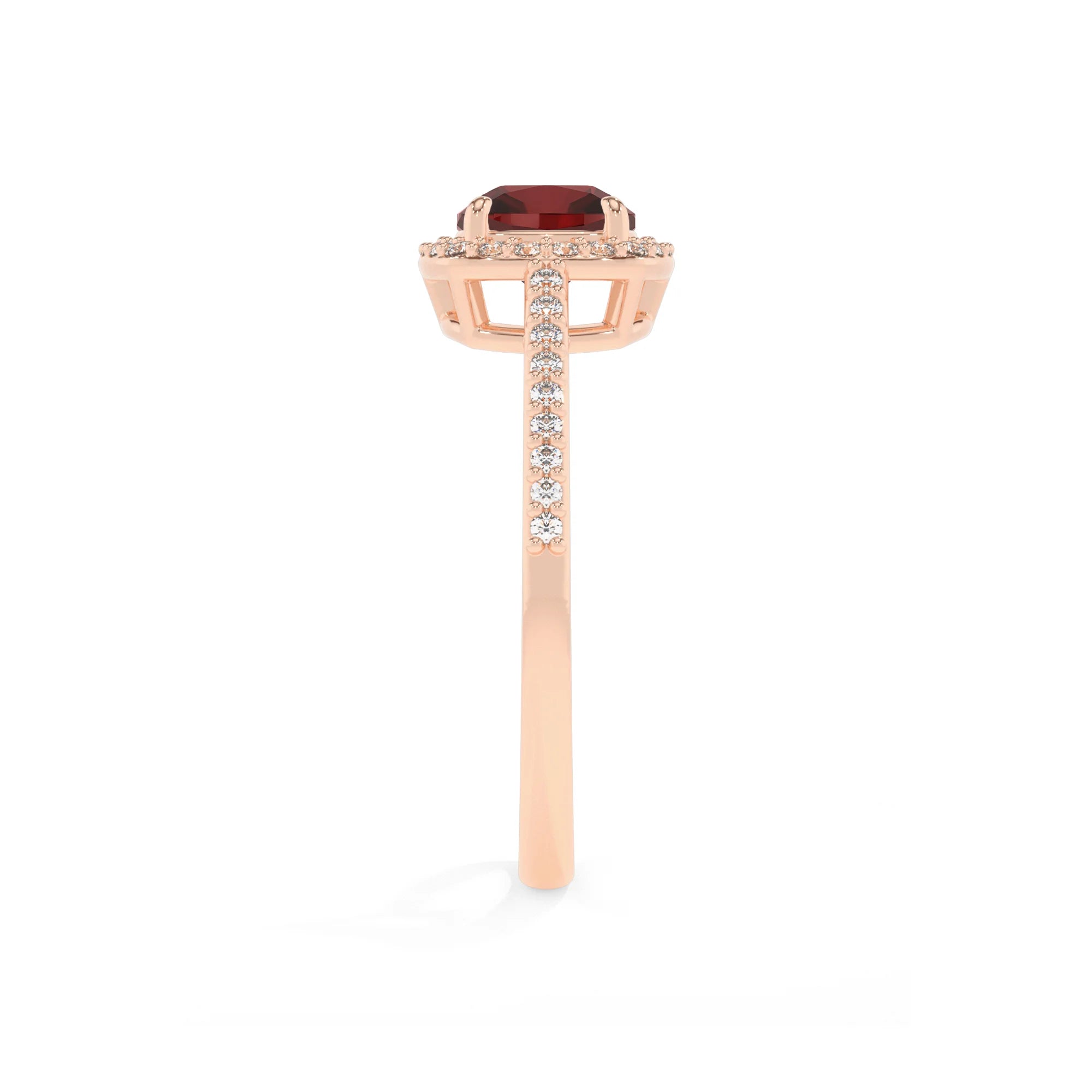 natural garnet cushion solitaire rings in rose gold 