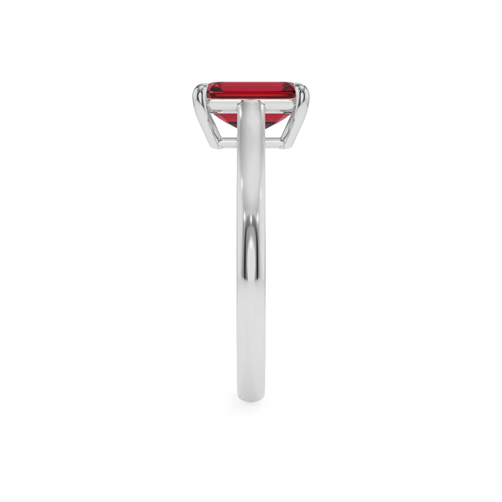 lab grown ruby emerald cut solitaire rings in sterling silver 