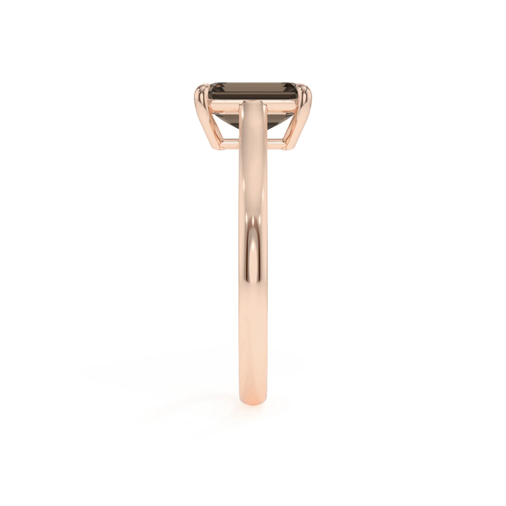 natural smoky-quartz emerald cut solitaire rings in rose gold 