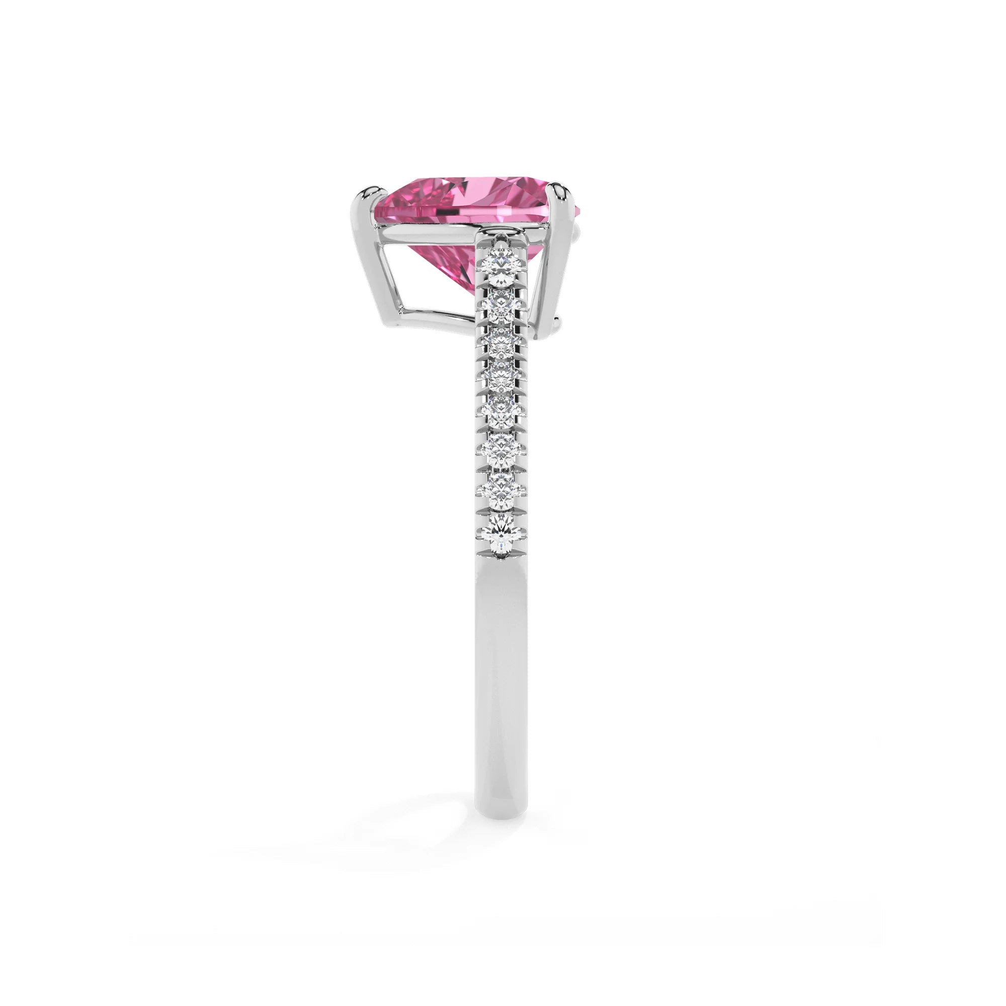 lab grown pink-sapphire heart half eternity solitaire engagement rings in platinum 