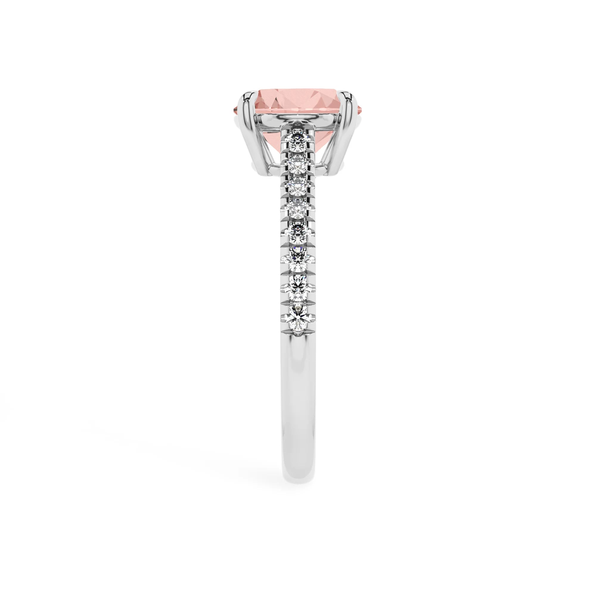 lab grown morganite round half eternity solitaire engagement rings in sterling silver 