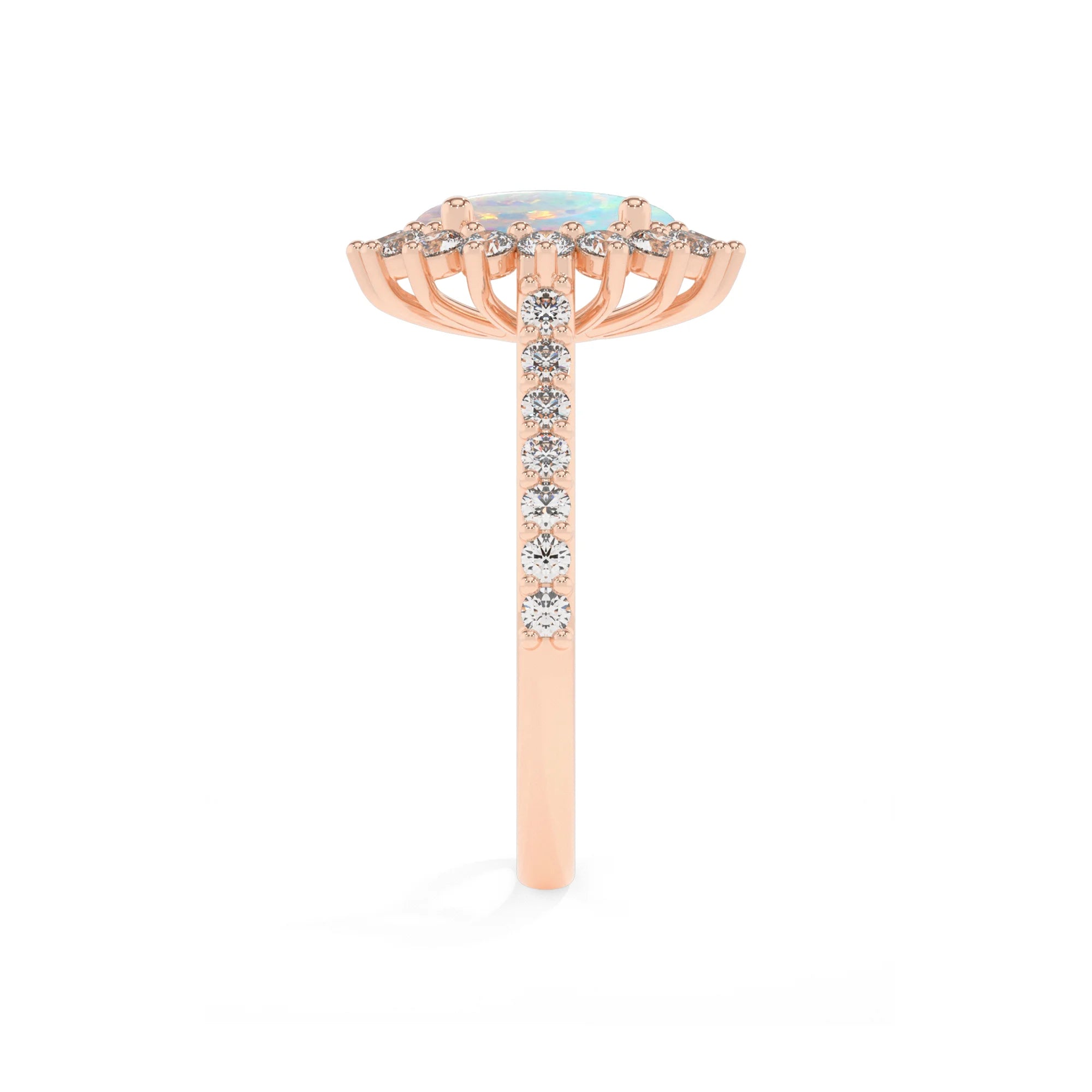 lab grown opal round solitaire rings in rose gold 