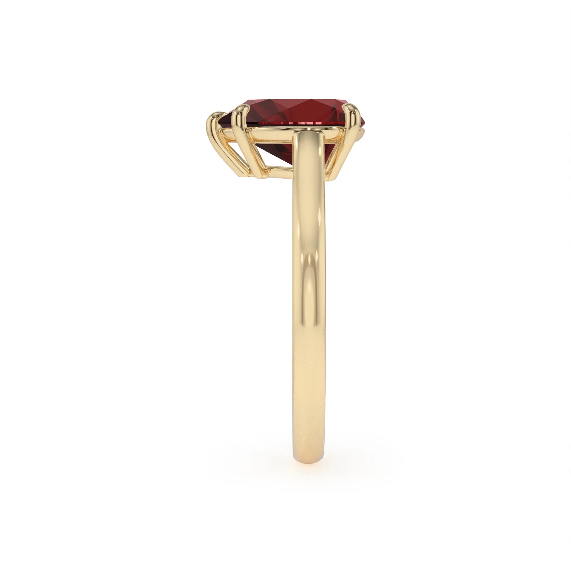 natural garnet pear solitaire rings in yellow gold 