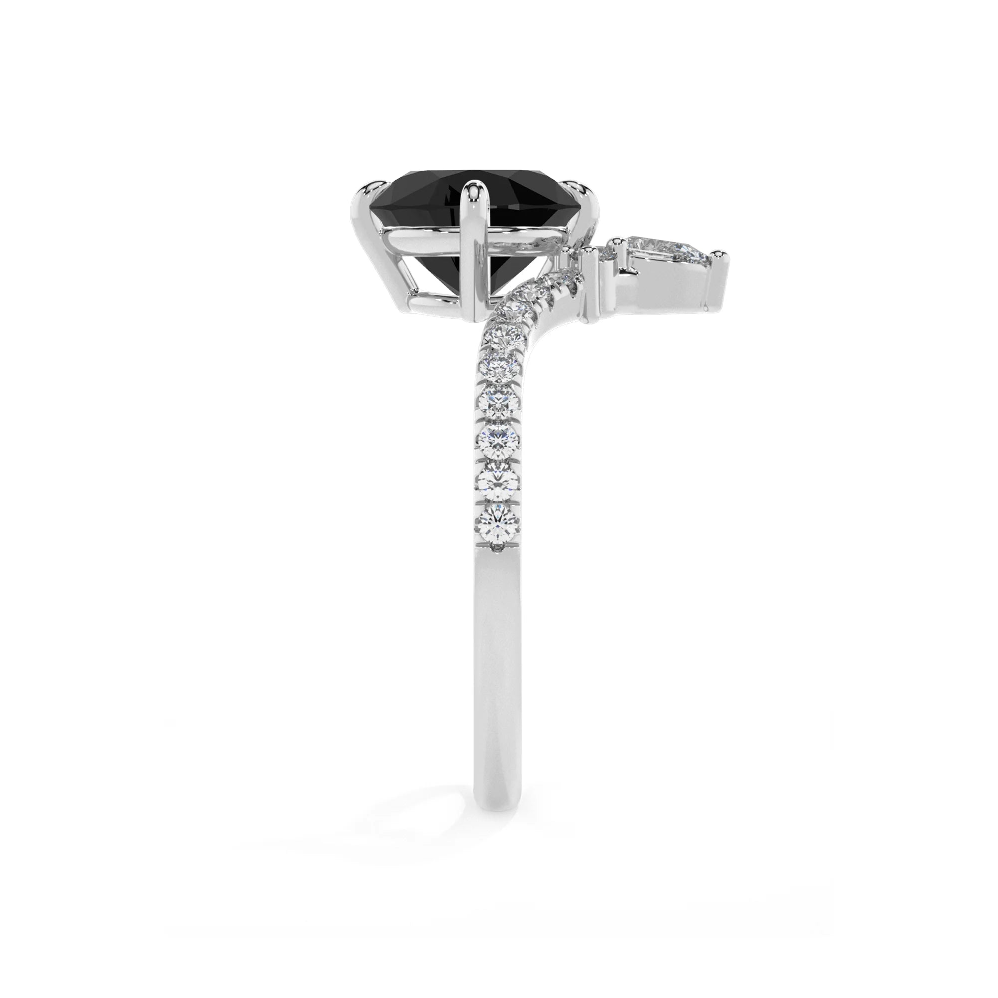 natural black-onyx round solitaire rings in white gold 