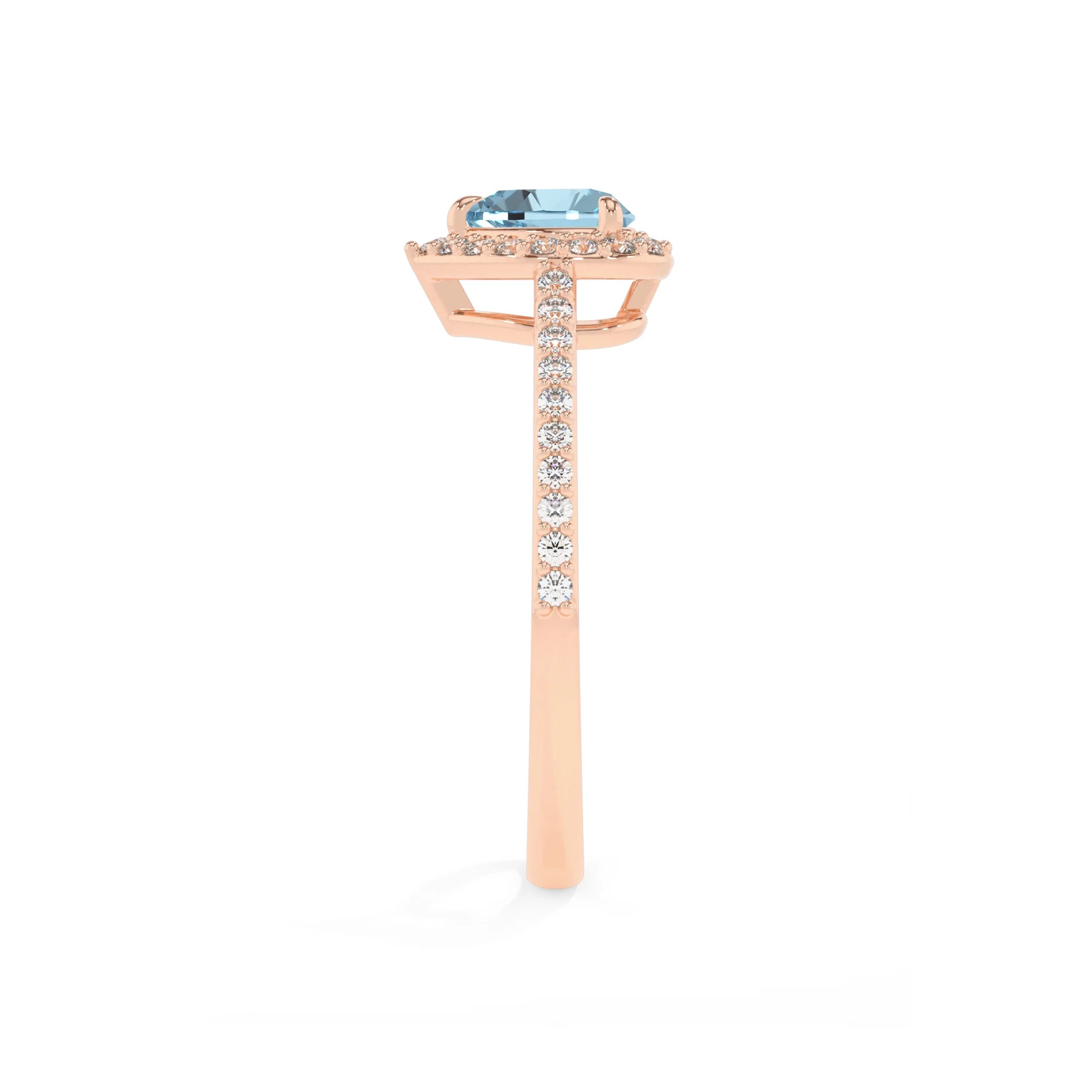 lab grown aquamarine heart solitaire rings in rose gold 