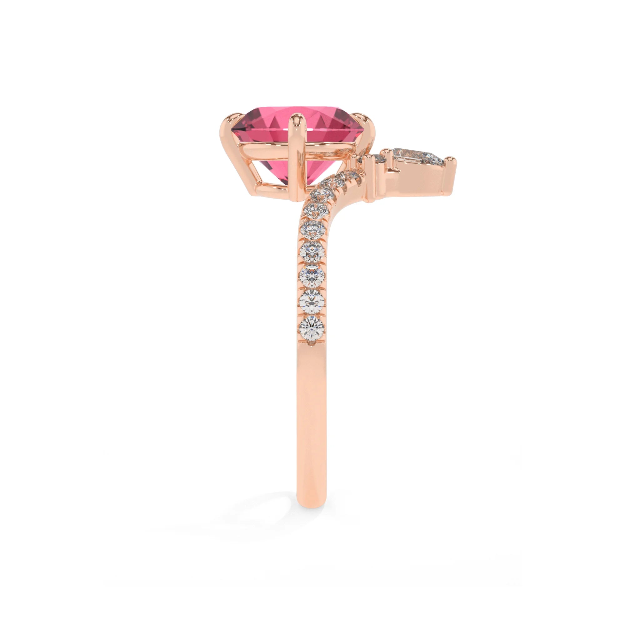 lab grown pink-tourmaline round solitaire rings in rose gold 