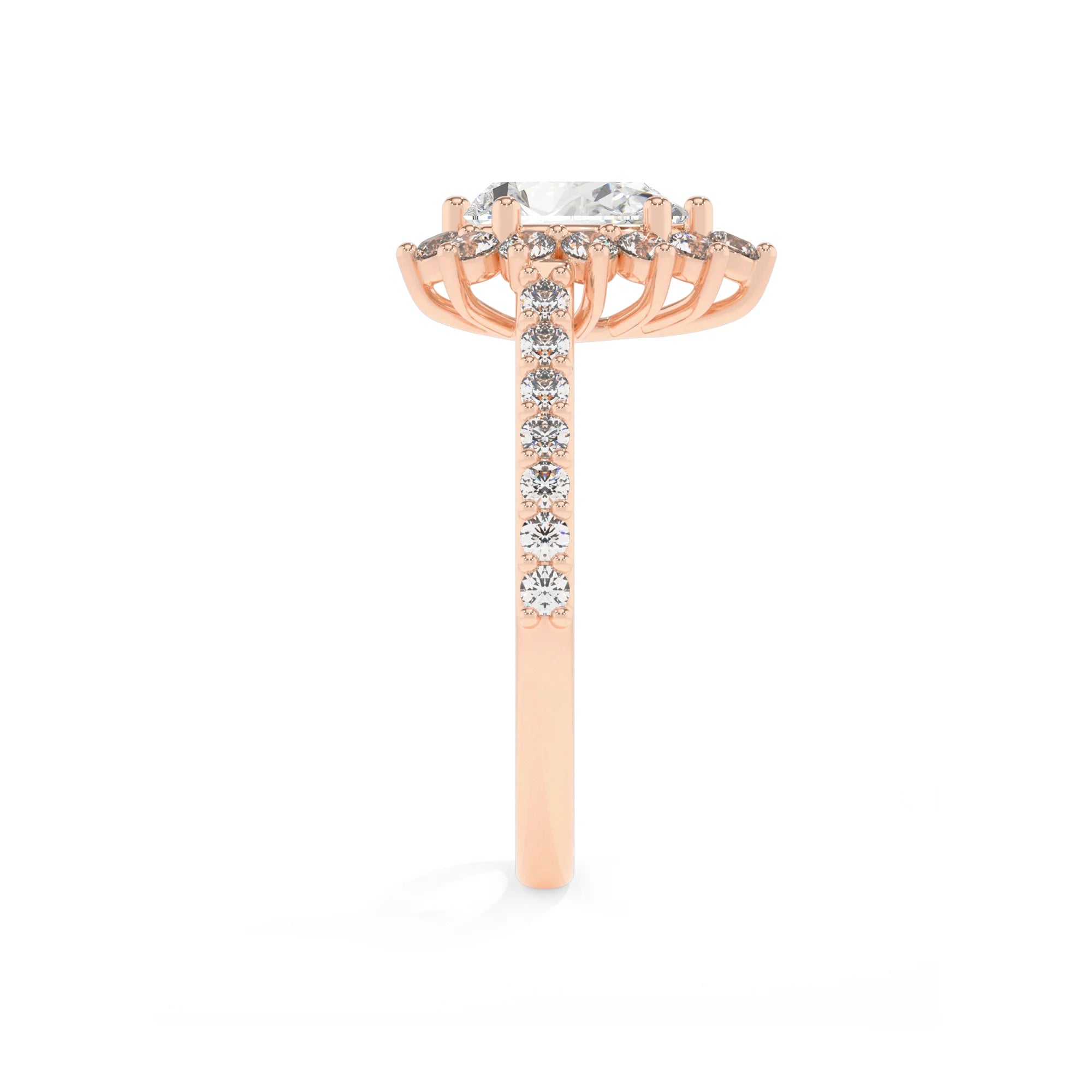 lab grown moissanite pear solitaire rings in rose gold 