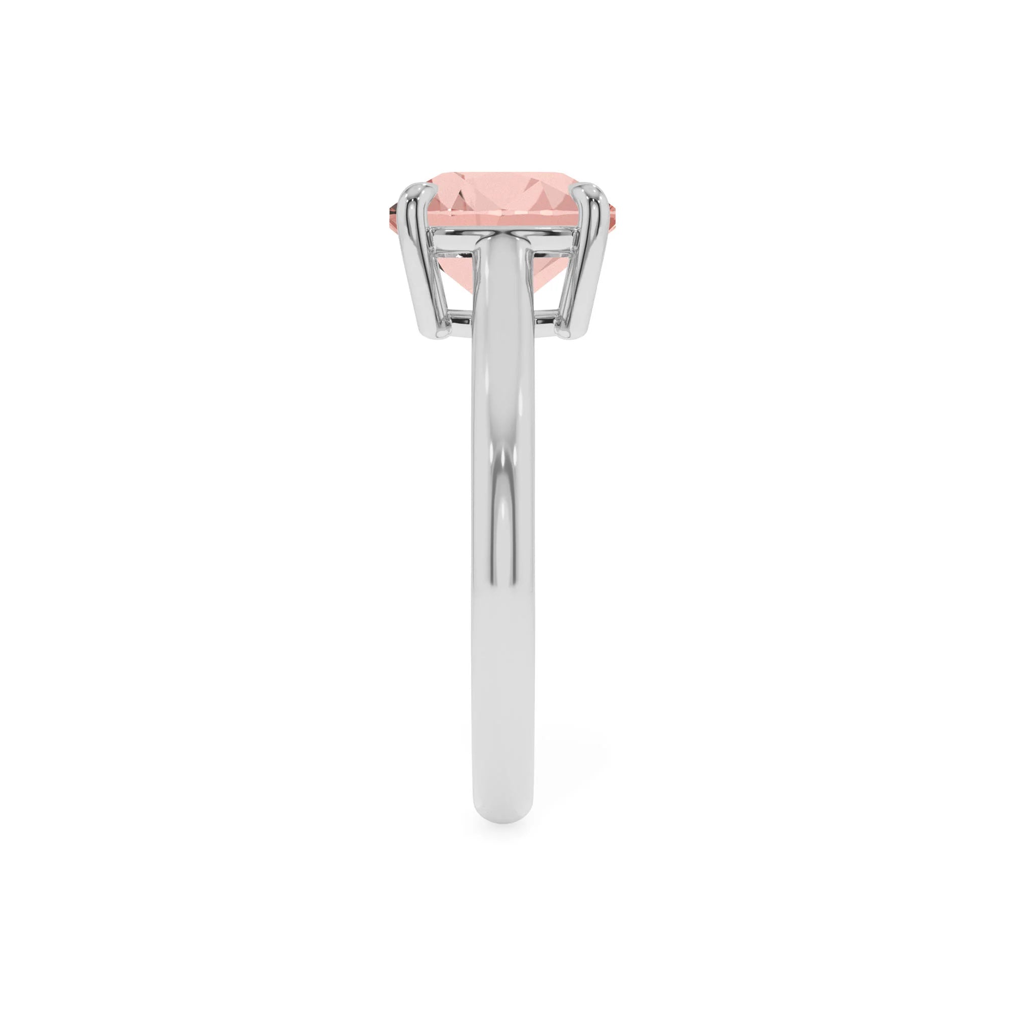 lab grown morganite cushion solitaire rings in platinum 