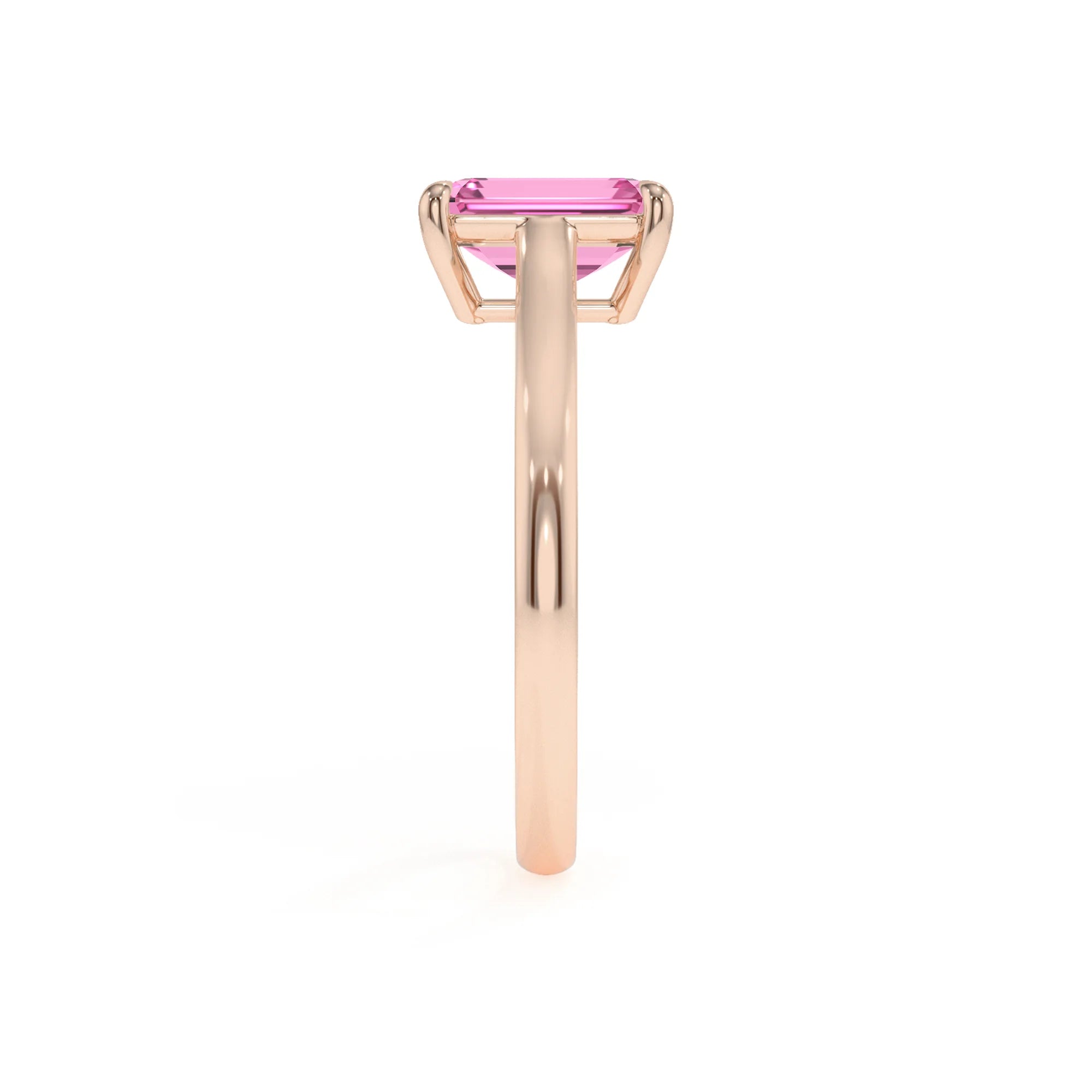 lab grown pink-sapphire emerald cut solitaire rings in rose gold 