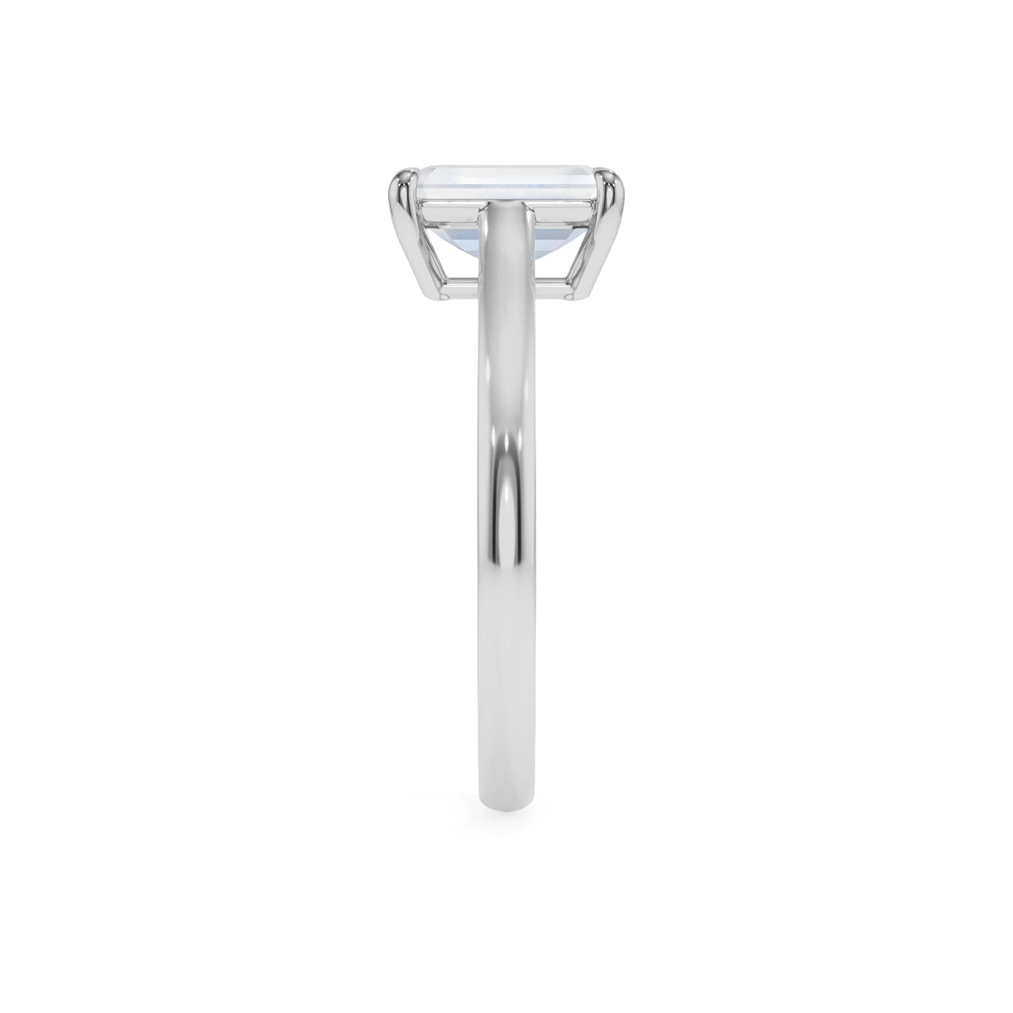 natural rainbow-moonstone emerald cut solitaire rings in platinum 