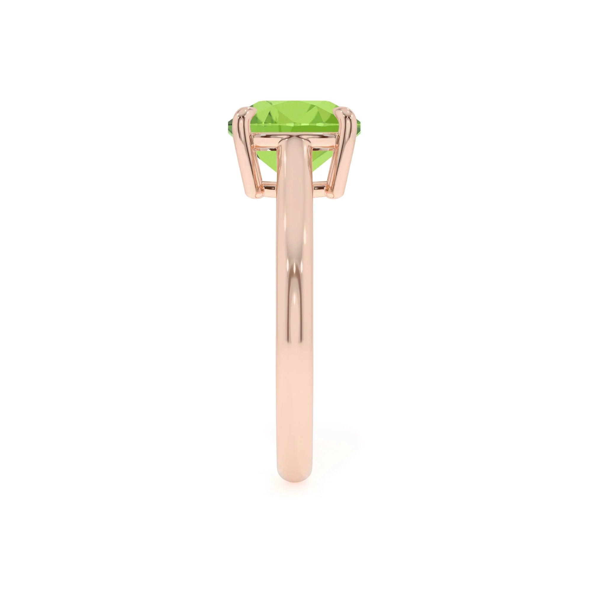natural peridot cushion solitaire rings in rose gold 