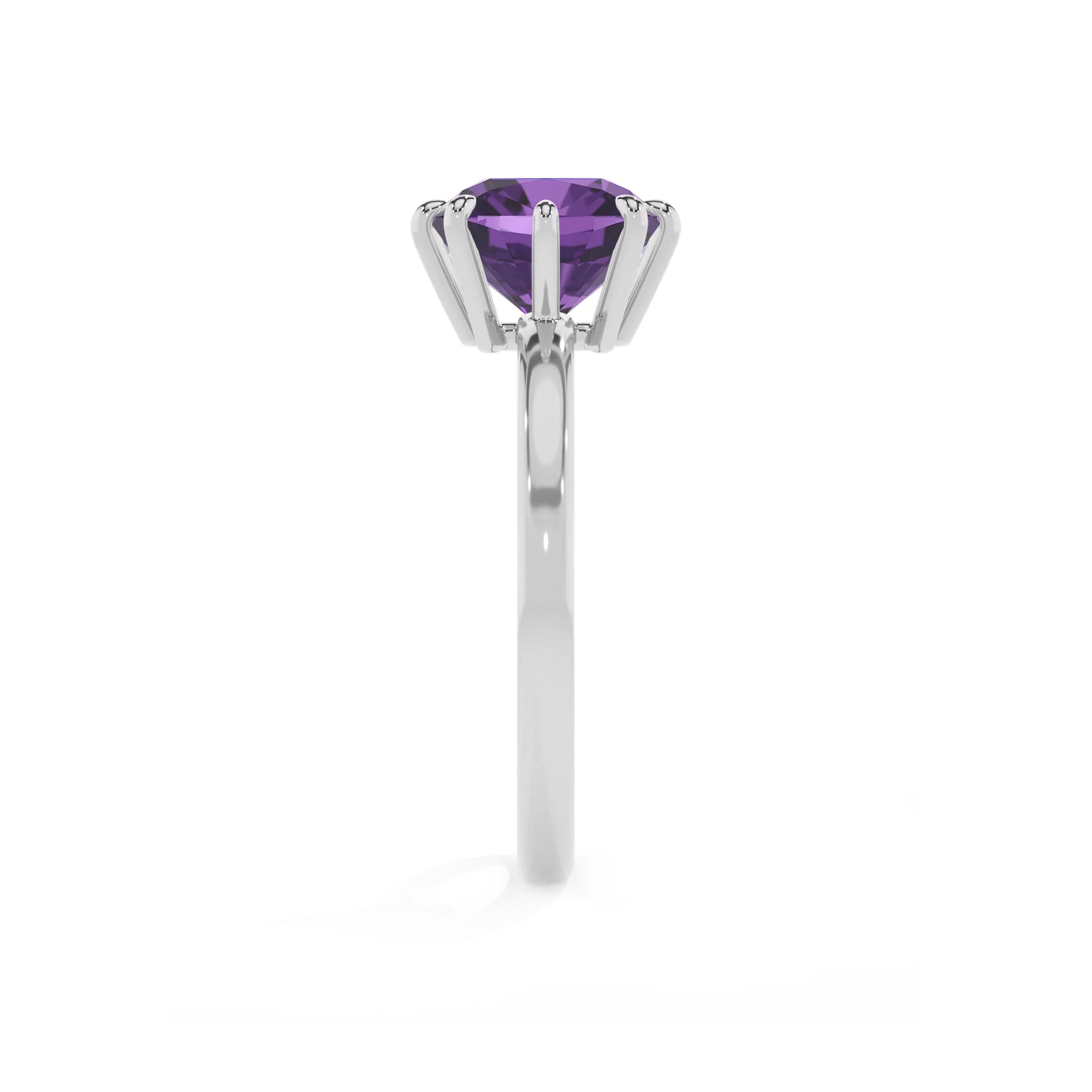 lab grown amethyst cushion solitaire rings in white gold 